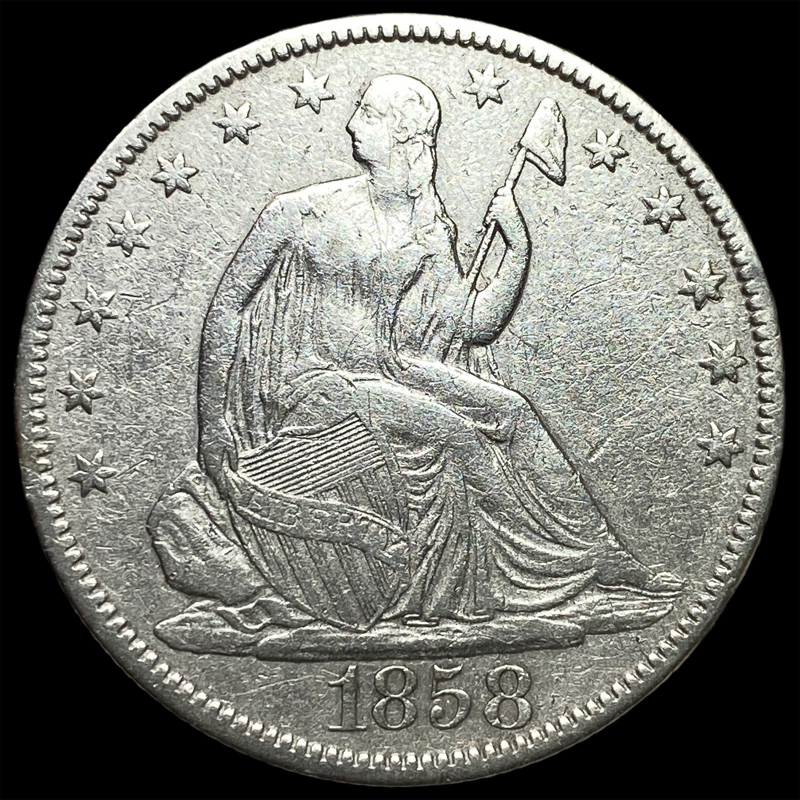 1858 Seated Liberty Half Dollar ABOUT UNCIRCULATED: 1858 Seated Liberty Half Dollar ABOUT UNCIRCULATED