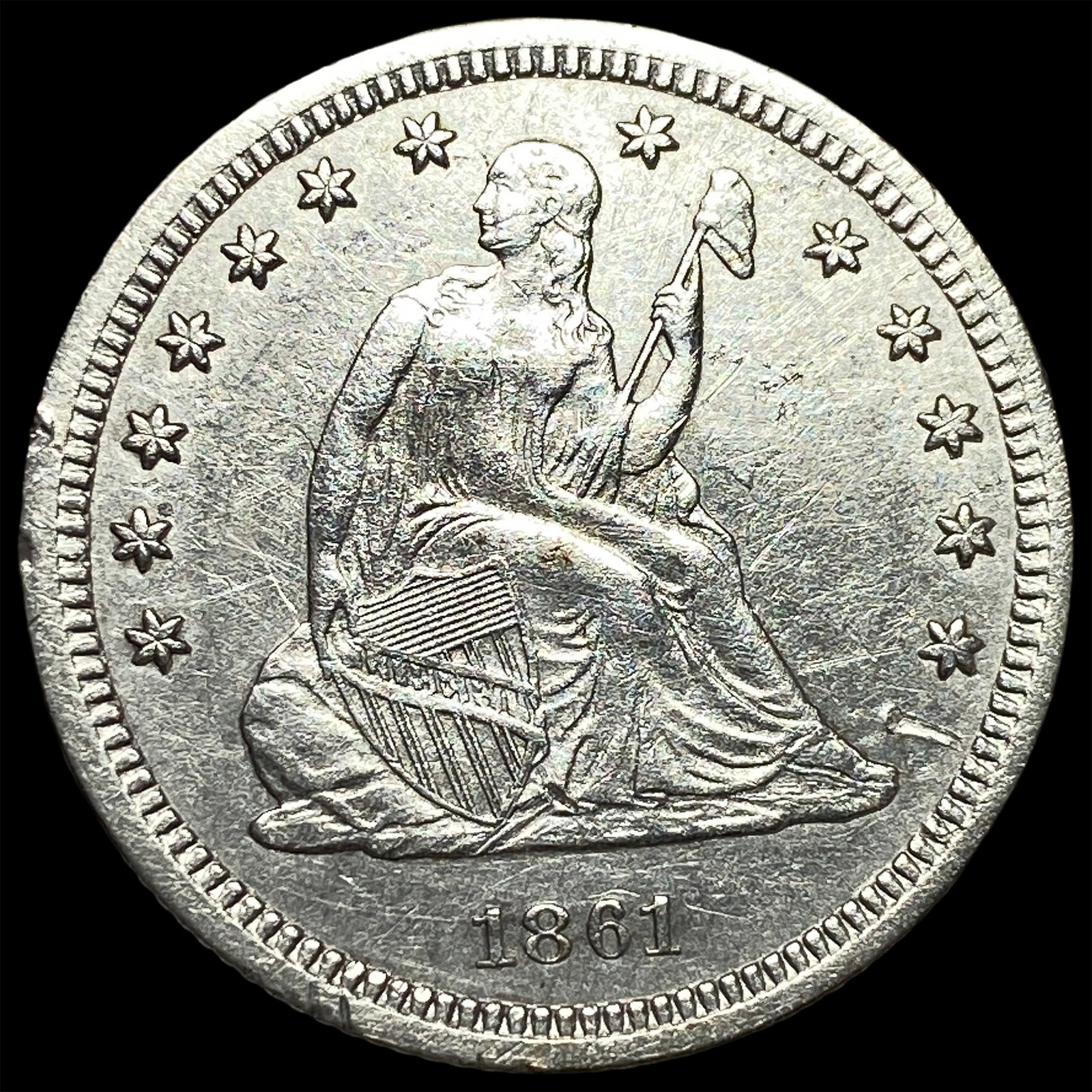 1861 Seated Liberty Quarter CLOSELY UNCIRCULATED: 1861 Seated Liberty Quarter CLOSELY UNCIRCULATED