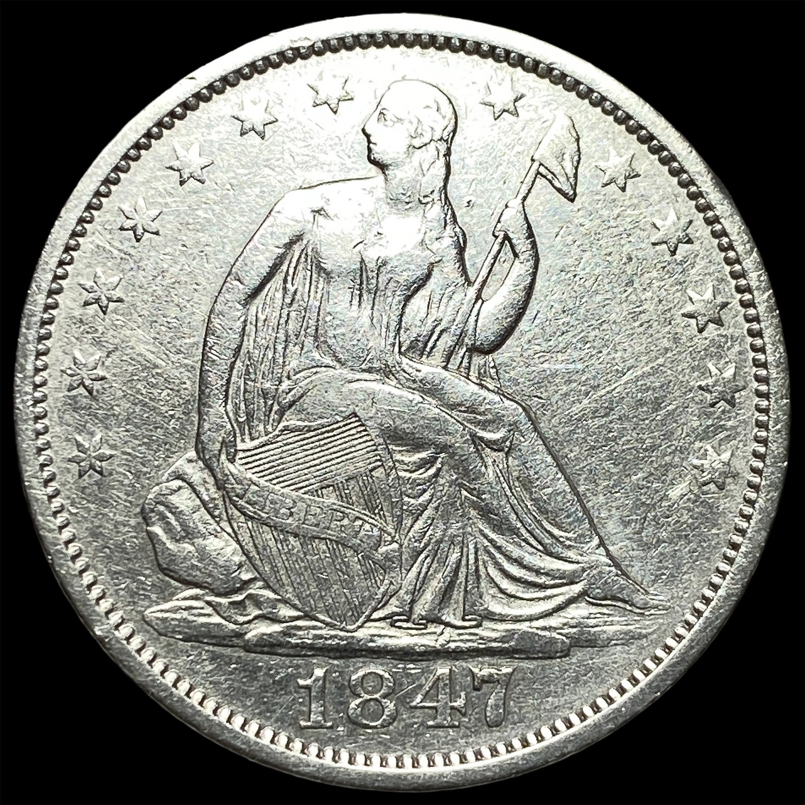 1847-O Silver Seated Liberty Half Dollar NEARLY UNCIRCULATED: 1847-O Silver Seated Liberty Half Dollar NEARLY UNCIRCULATED