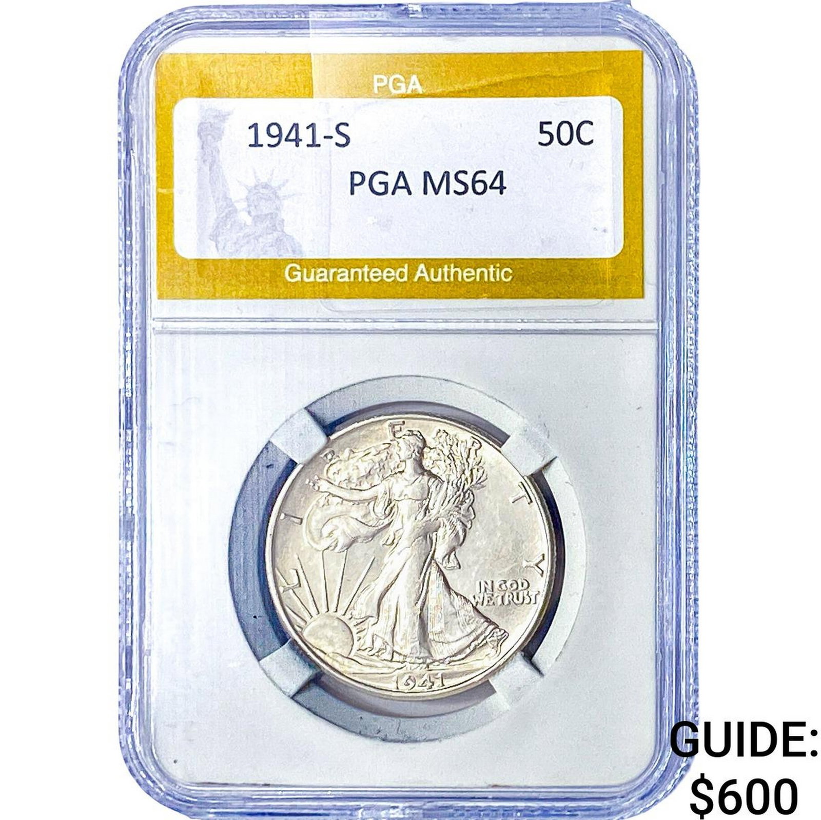 1941-S Walking Liberty Half Dollar PGA MS64: 1941-S Walking Liberty Half Dollar PGA MS64