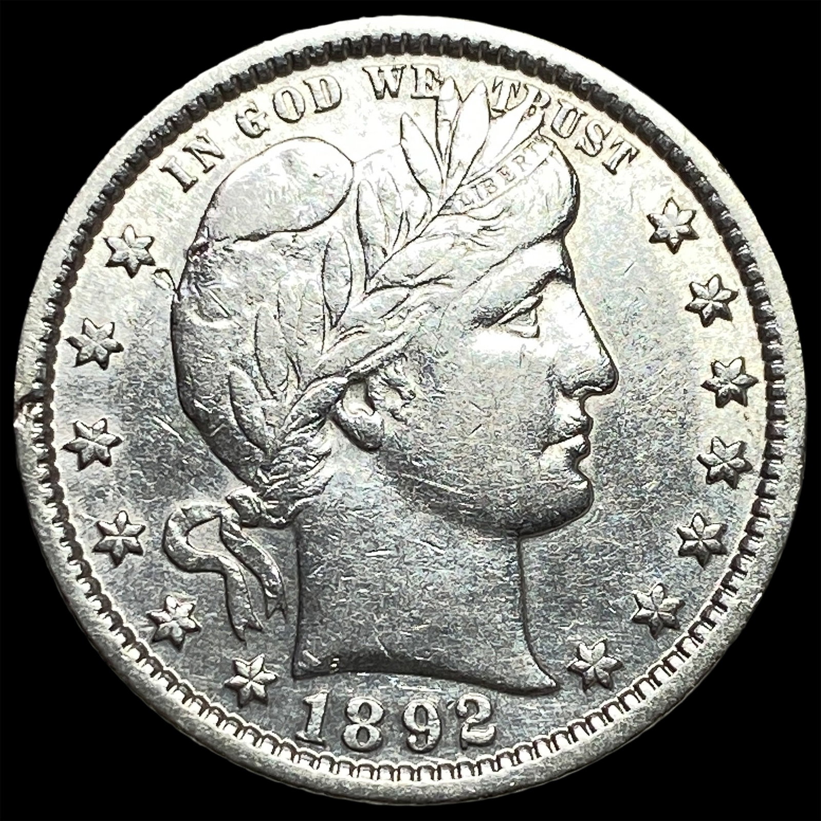 1892 Silver Barber Quarter NEARLY UNCIRCULATED: 1892 Silver Barber Quarter NEARLY UNCIRCULATED