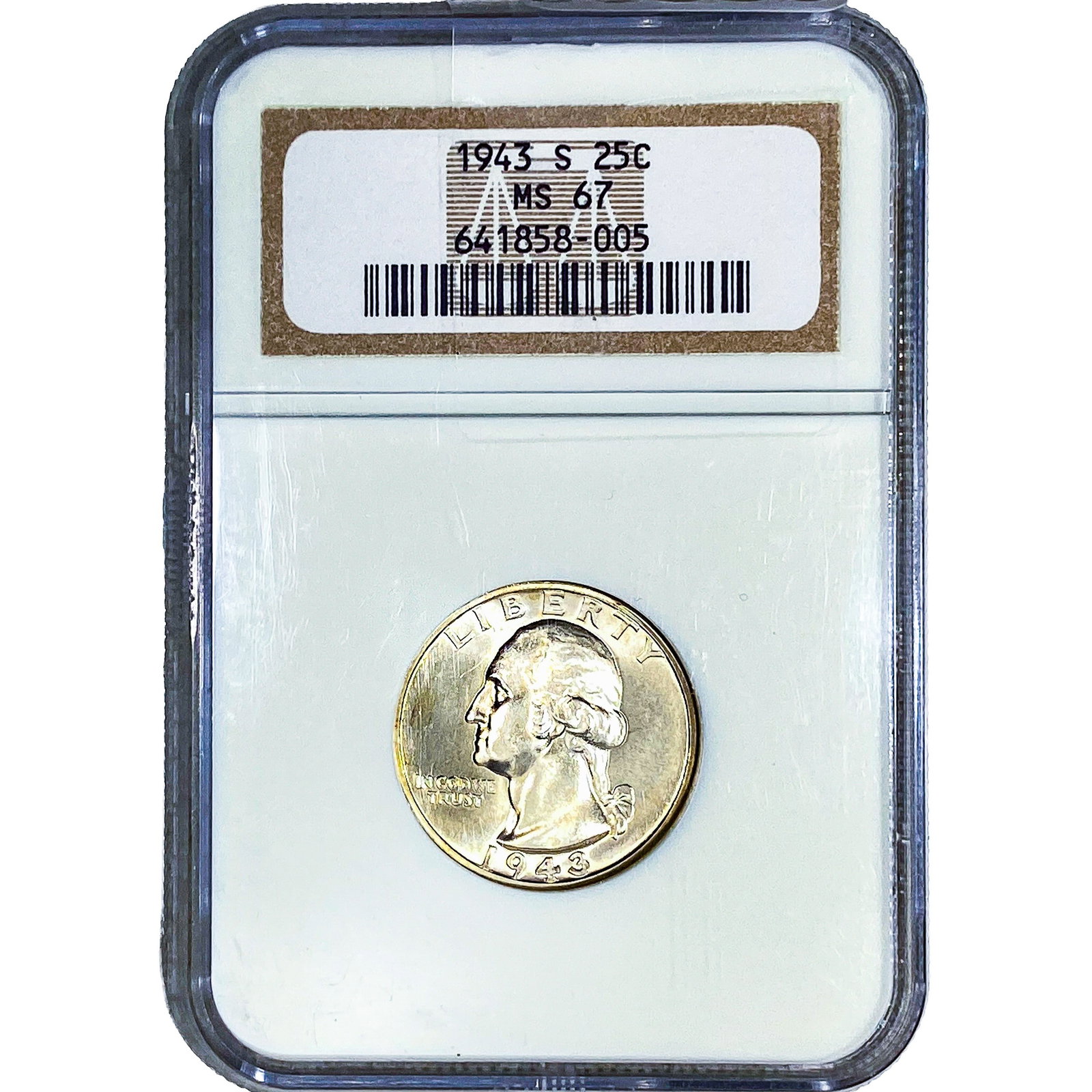 1943-S Washington Silver Quarter NGC MS67: 1943-S Washington Silver Quarter NGC MS67