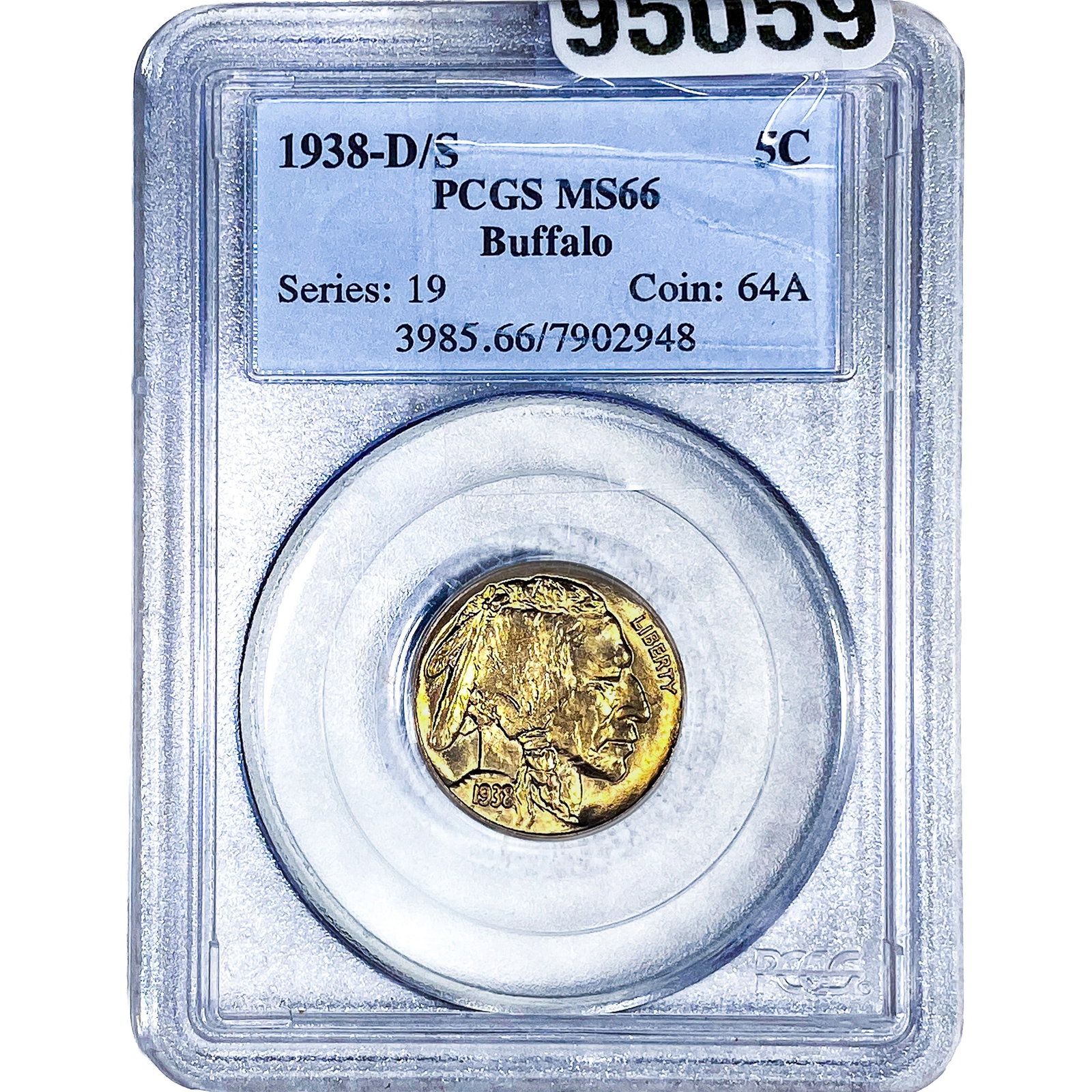 1938-D/S Buffalo Nickel PCGS MS66: 1938-D/S Buffalo Nickel PCGS MS66