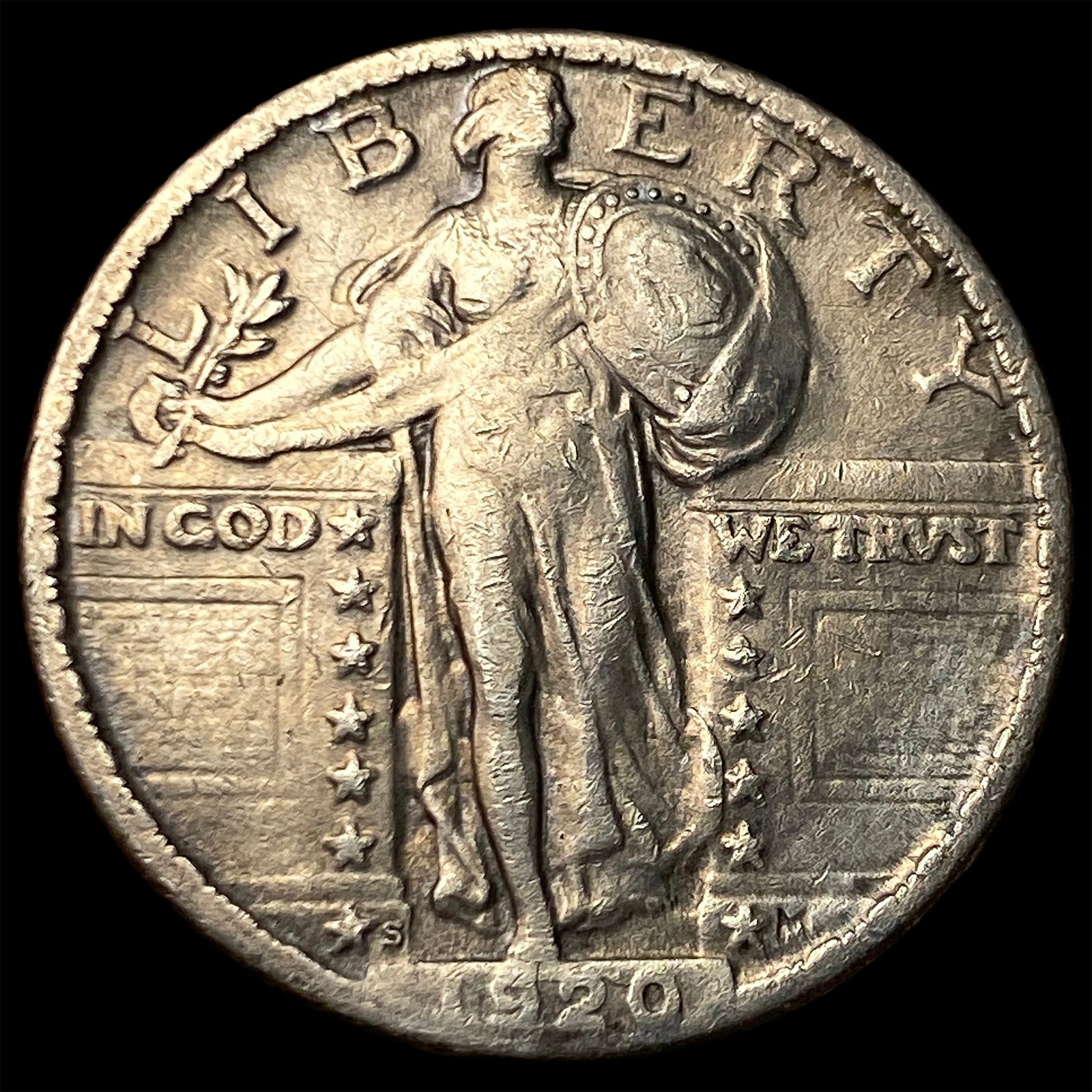 1920-S Silver Standing Liberty Quarter LIGHTLY CIRCULATED: 1920-S Silver Standing Liberty Quarter LIGHTLY CIRCULATED