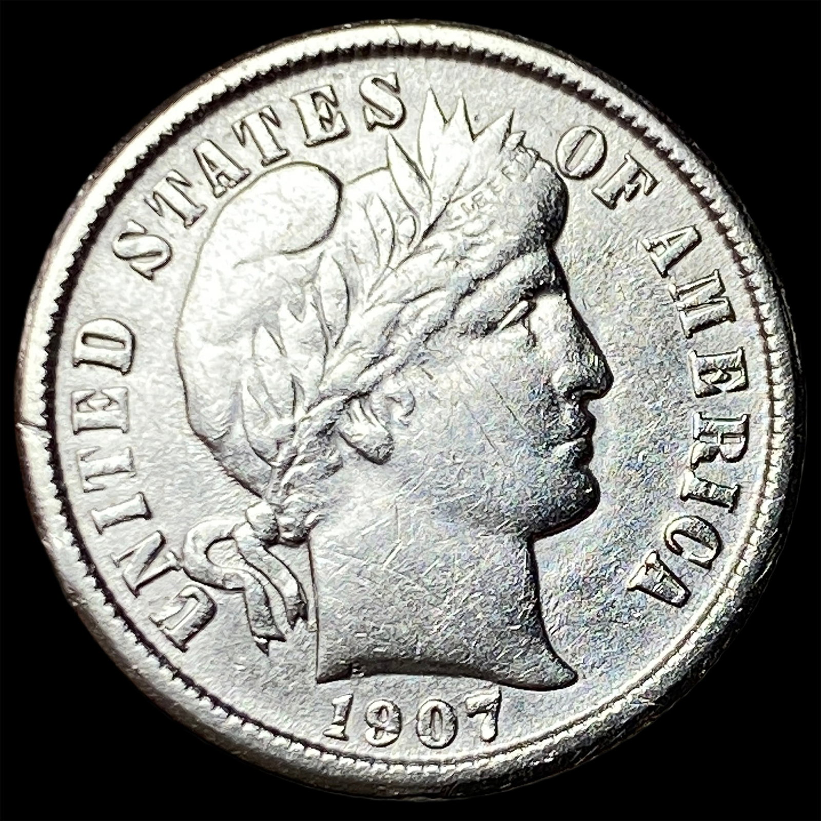 1907-O Silver Barber Dime CHOICE AU: 1907-O Silver Barber Dime CHOICE AU