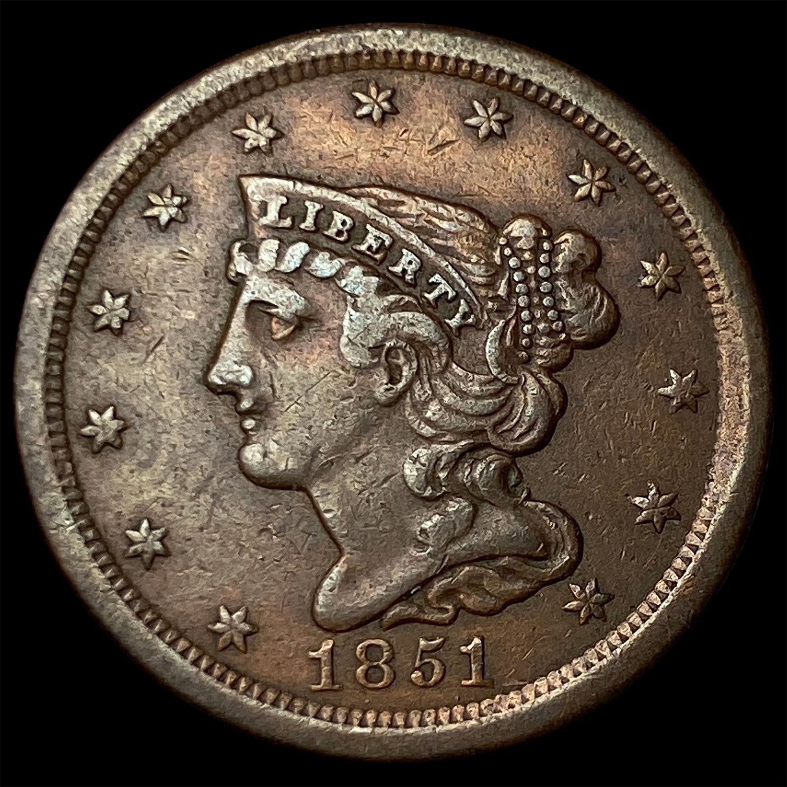 1851 Braided Hair Half Cent CHOICE AU (1 of 2)