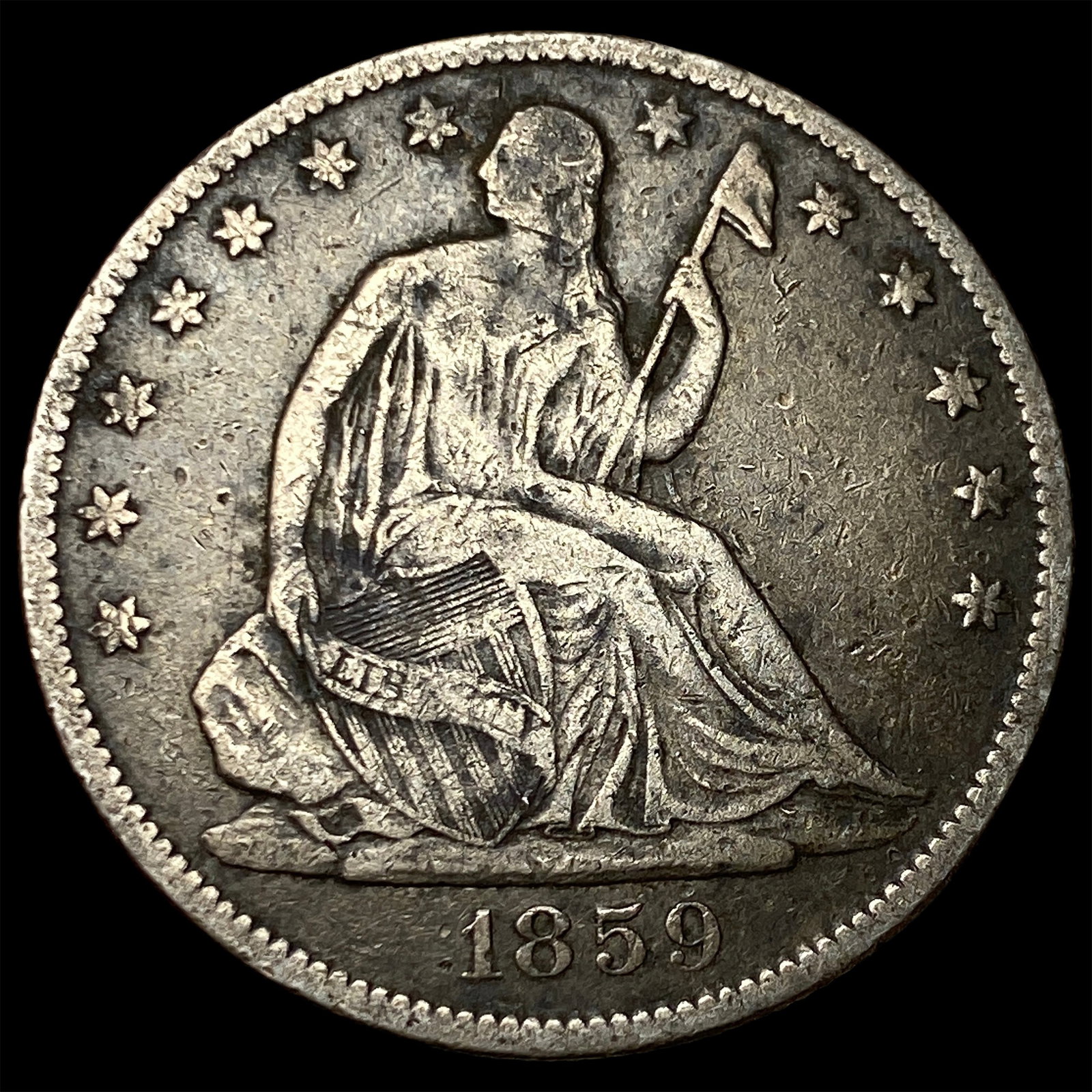 1859-O Silver Seated Liberty Half Dollar LIGHTLY CIRCULATED: 1859-O Silver Seated Liberty Half Dollar LIGHTLY CIRCULATED