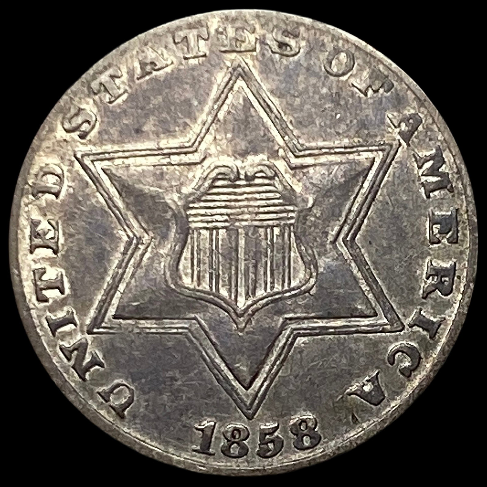 1858 Silver Three-Cent Piece UNCIRCULATED: 1858 Silver Three-Cent Piece UNCIRCULATED