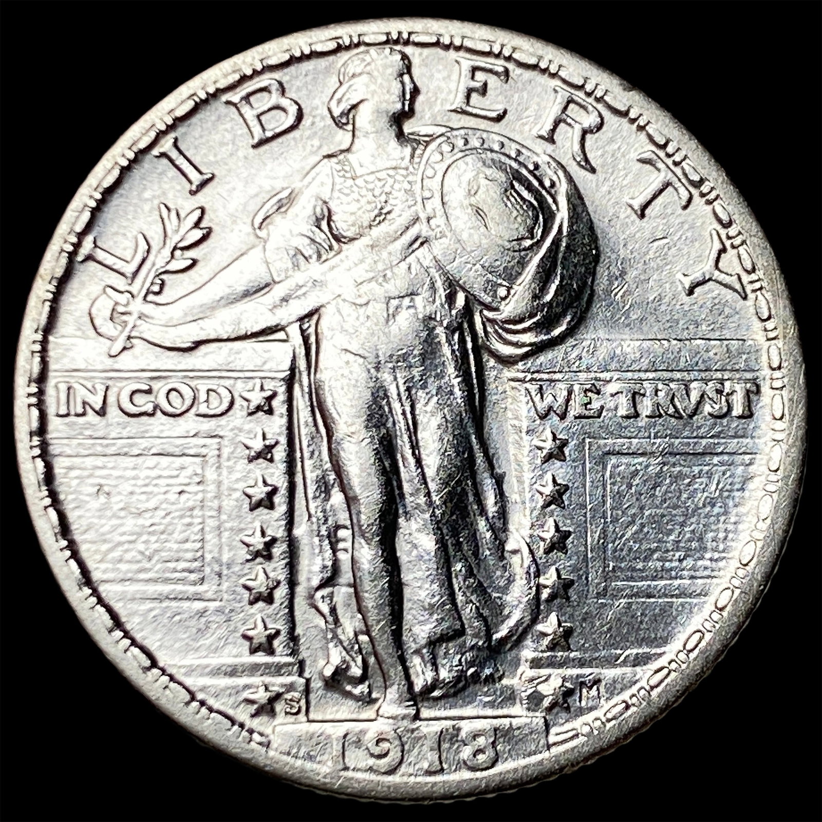 1918-S Silver Standing Liberty Quarter CLOSELY UNCIRCULATED: 1918-S Silver Standing Liberty Quarter CLOSELY UNCIRCULATED
