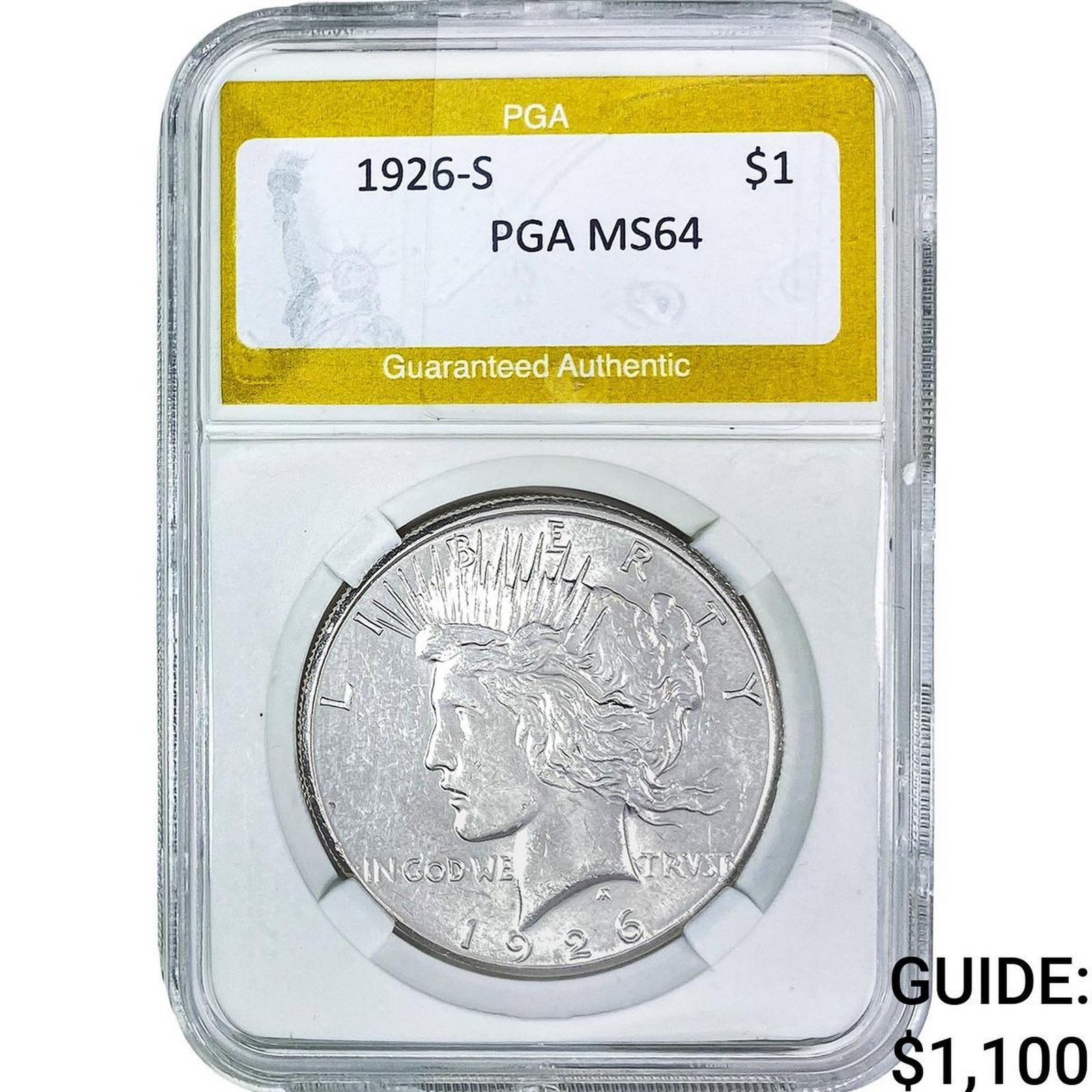 1926-S Silver Peace Dollar PGA MS64: 1926-S Silver Peace Dollar PGA MS64