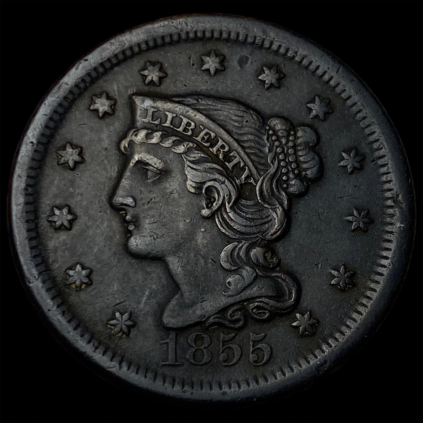 1855 Braided Hair Large Cent CLOSELY UNCIRCULATED (1 of 2)