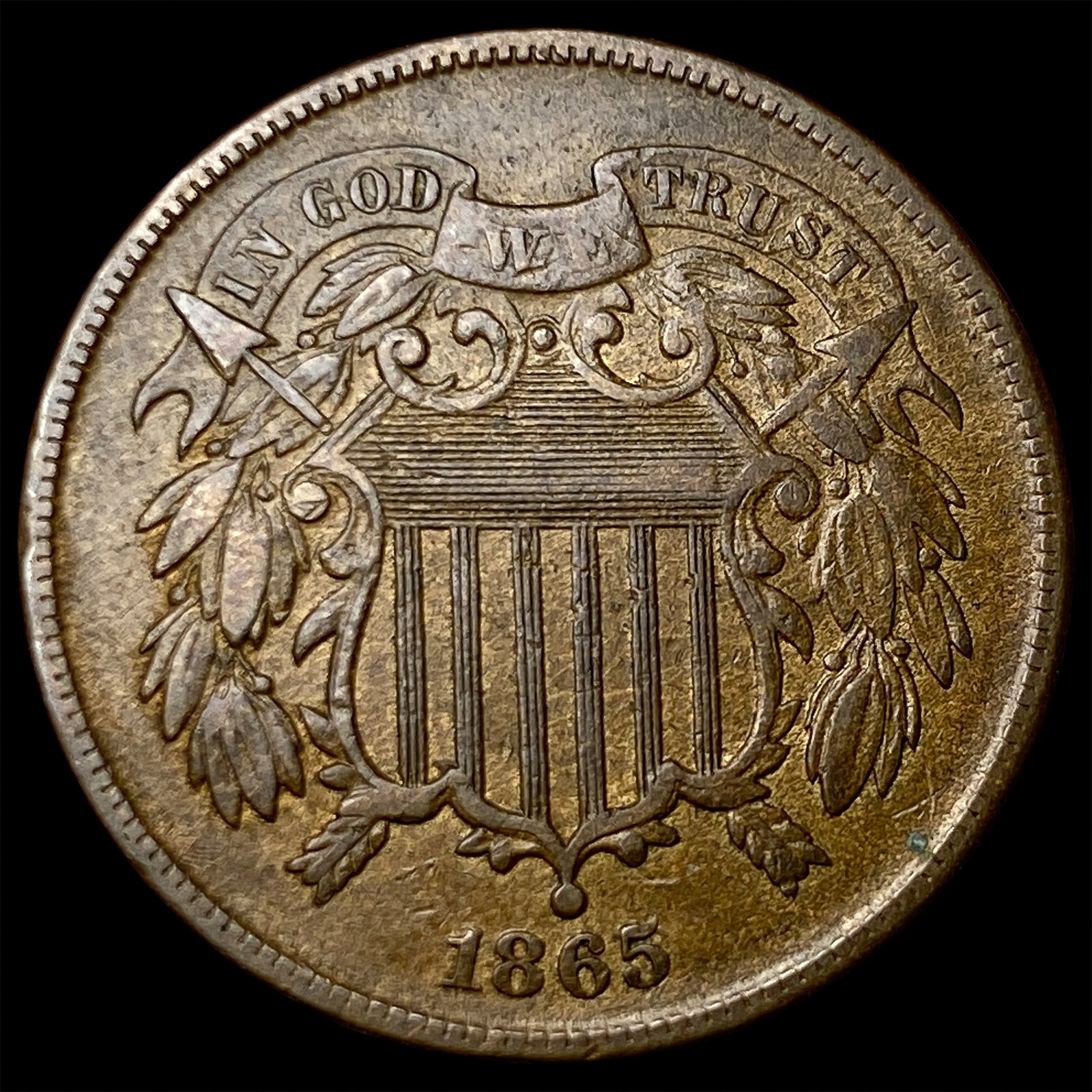 1865 Bronze Two-Cent Piece CHOICE AU: 1865 Bronze Two-Cent Piece CHOICE AU