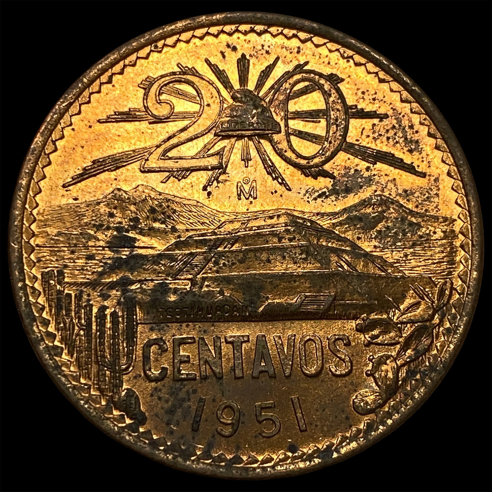 1951 Mo Mexico Bronze 20 Centavos: 1951 Mo Mexico Bronze 20 Centavos