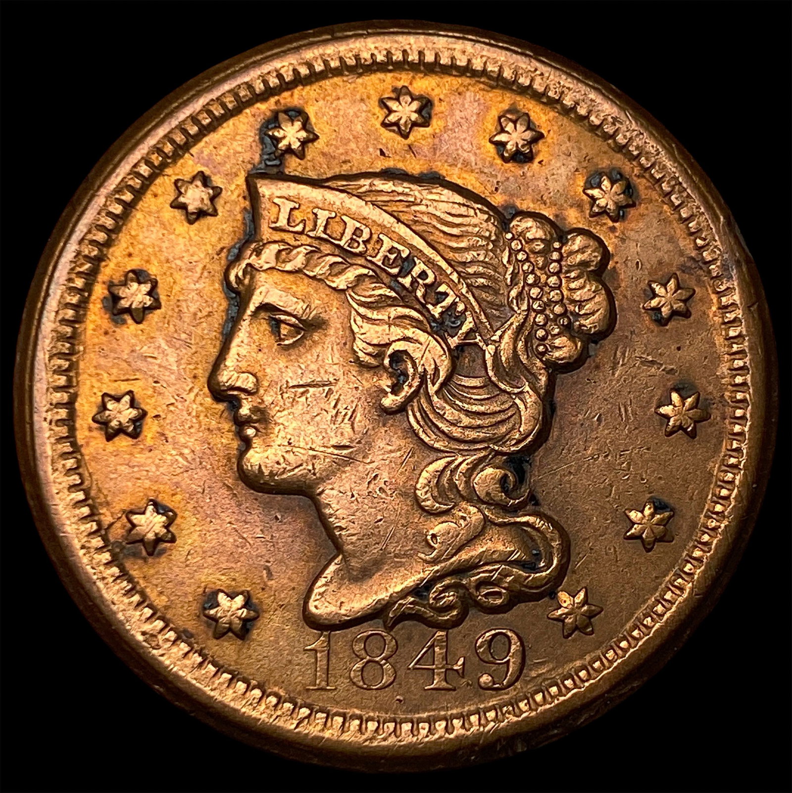 1849 Braided Hair Large Cent CLOSELY UNCIRCULATED: 1849 Braided Hair Large Cent CLOSELY UNCIRCULATED