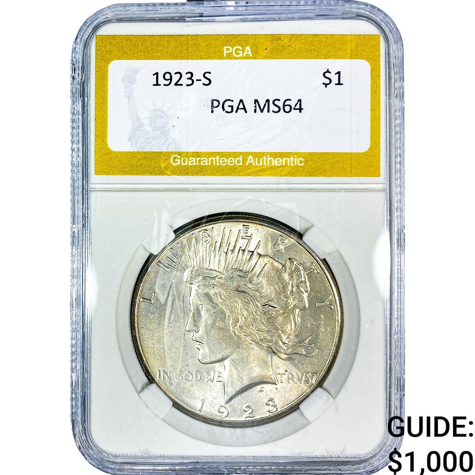 1923-S Silver Peace Dollar PGA MS64: 1923-S Silver Peace Dollar PGA MS64