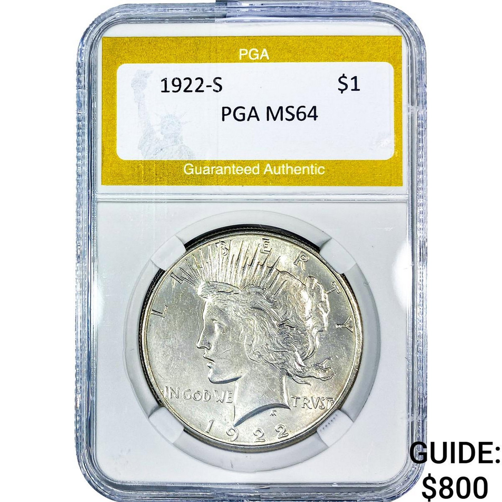 1922-S Silver Peace Dollar PGA MS64: 1922-S Silver Peace Dollar PGA MS64