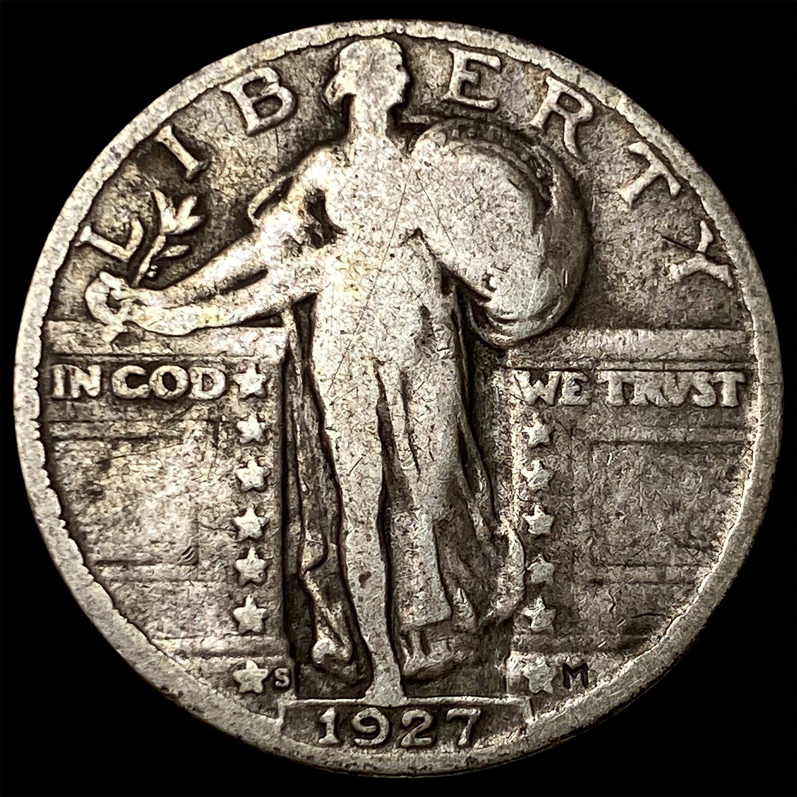 1927-S Silver Standing Liberty Quarter LIGHTLY CIRCULATED: 1927-S Silver Standing Liberty Quarter LIGHTLY CIRCULATED