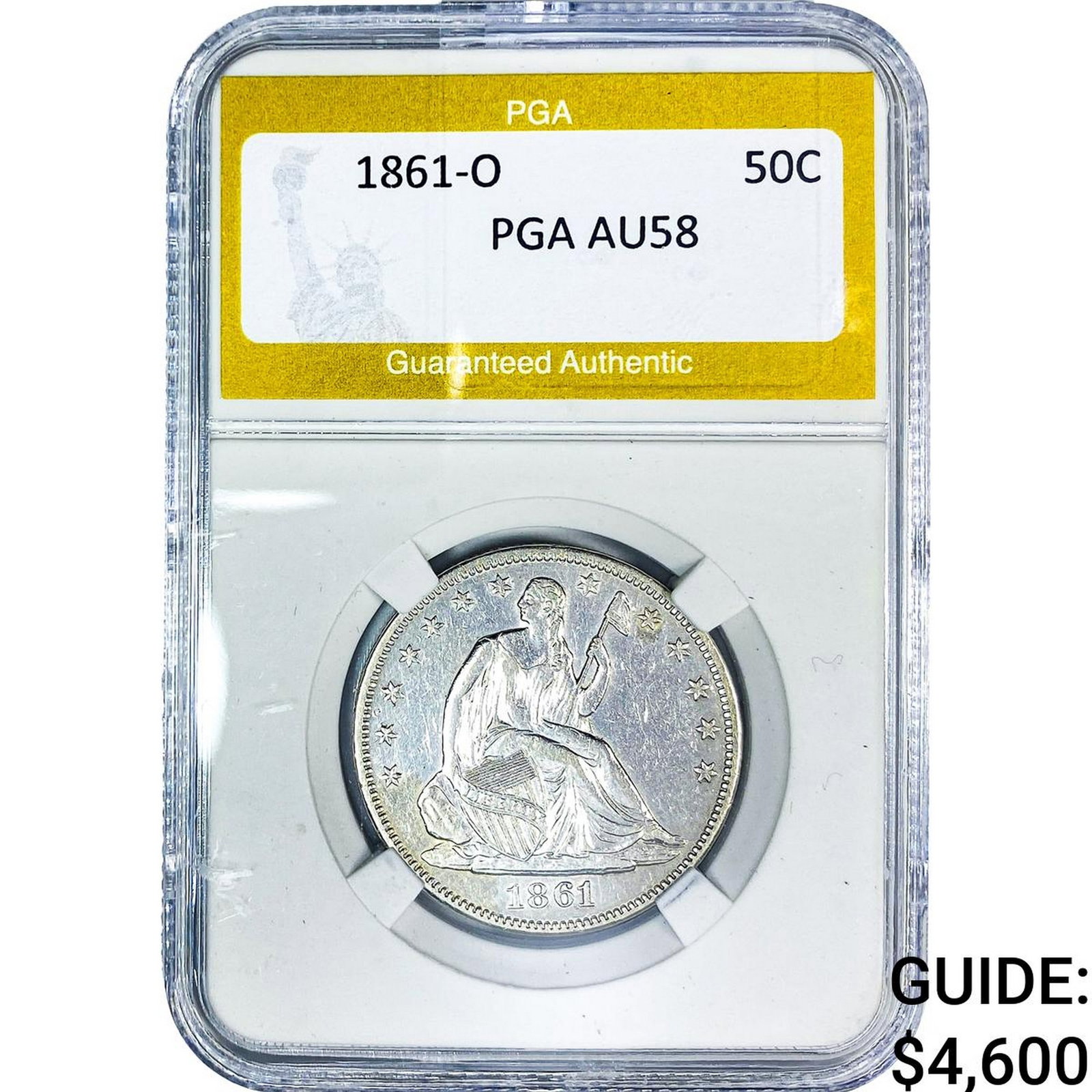 1861-O Seated Liberty Half Dollar PGA AU58: 1861-O Seated Liberty Half Dollar PGA AU58