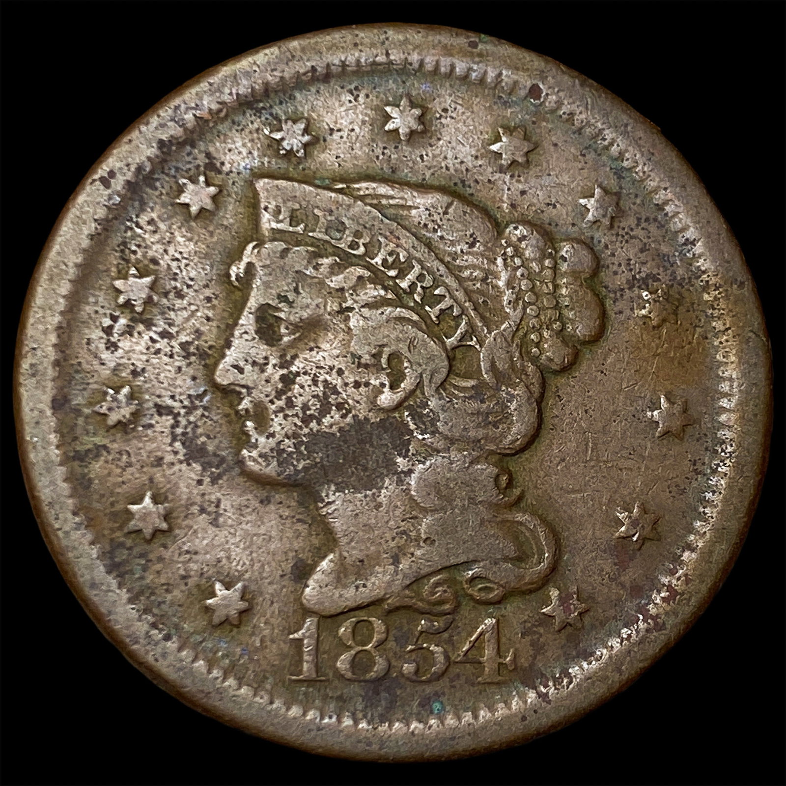1854 Braided Hair Large Cent LIGHTLY CIRCULATED: 1854 Braided Hair Large Cent LIGHTLY CIRCULATED
