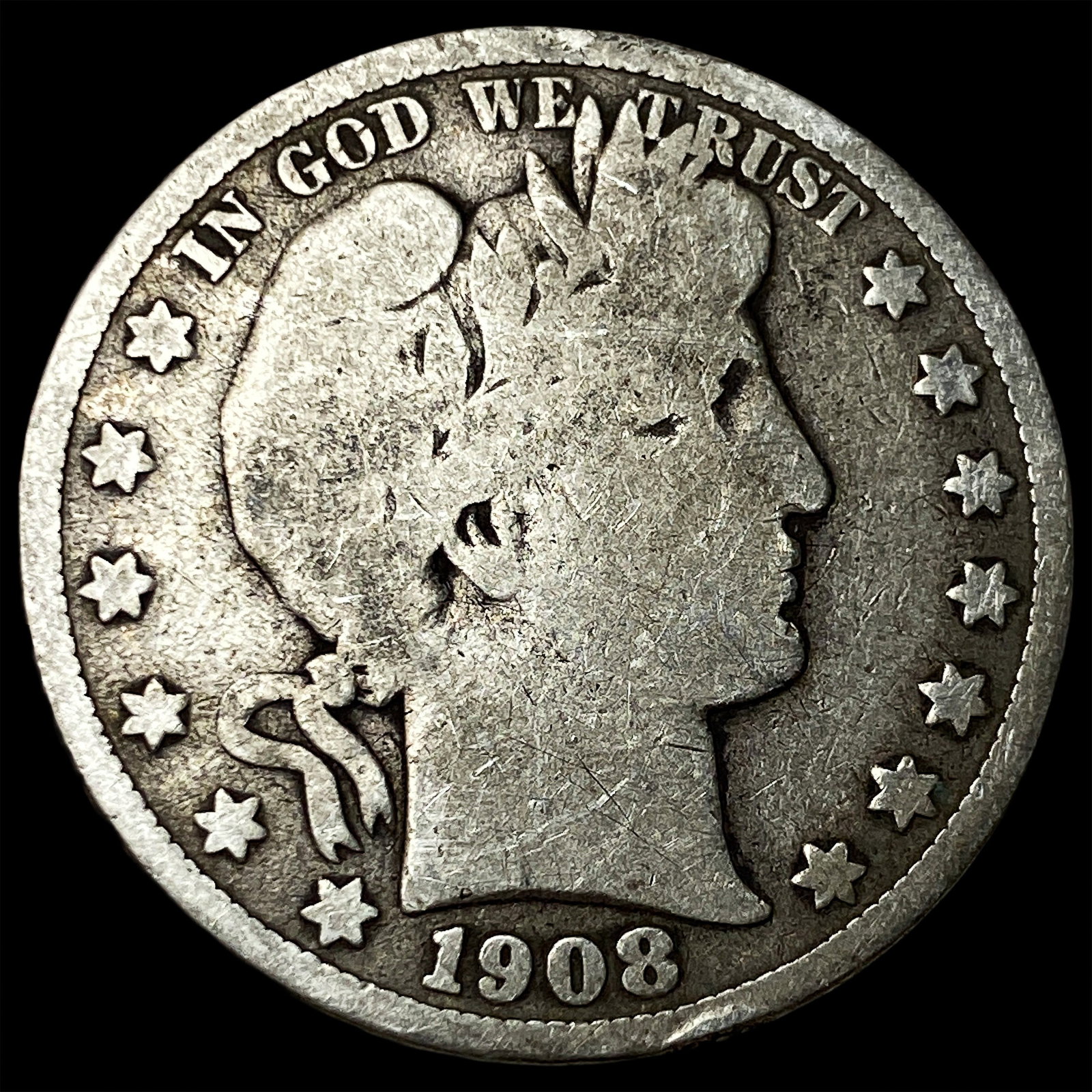 1908-D Silver Barber Half Dollar NICELY CIRCULATED: 1908-D Silver Barber Half Dollar NICELY CIRCULATED