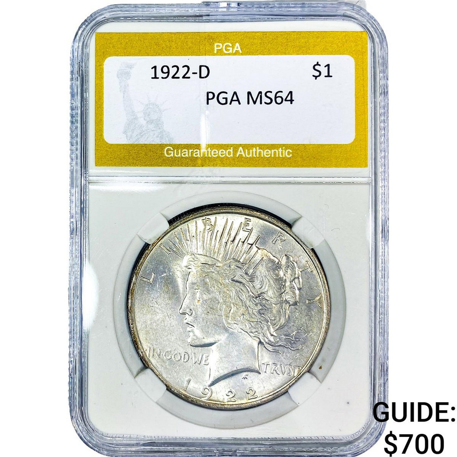 1922-D Silver Peace Dollar PGA MS64: 1922-D Silver Peace Dollar PGA MS64