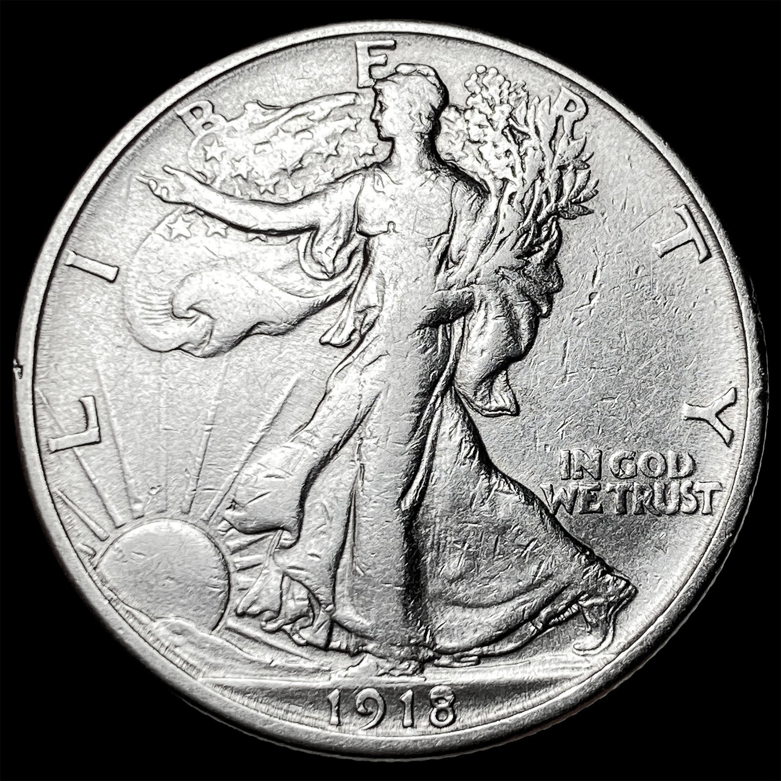 1918-S Silver Walking Liberty Half Dollar CLOSELY UNCIRCULATED: 1918-S Silver Walking Liberty Half Dollar CLOSELY UNCIRCULATED