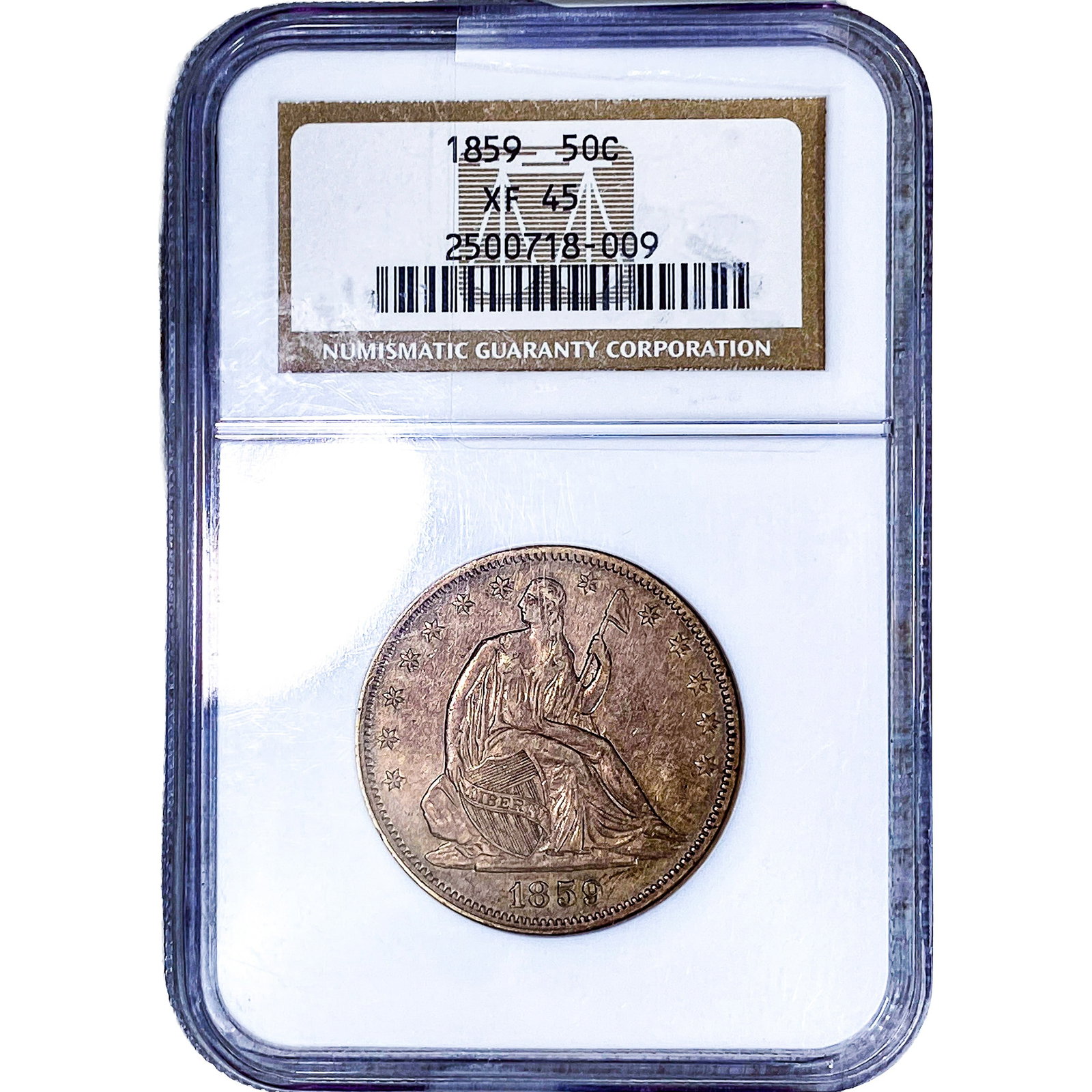 1859 Seated Liberty Half Dollar NGC XF45: 1859 Seated Liberty Half Dollar NGC XF45