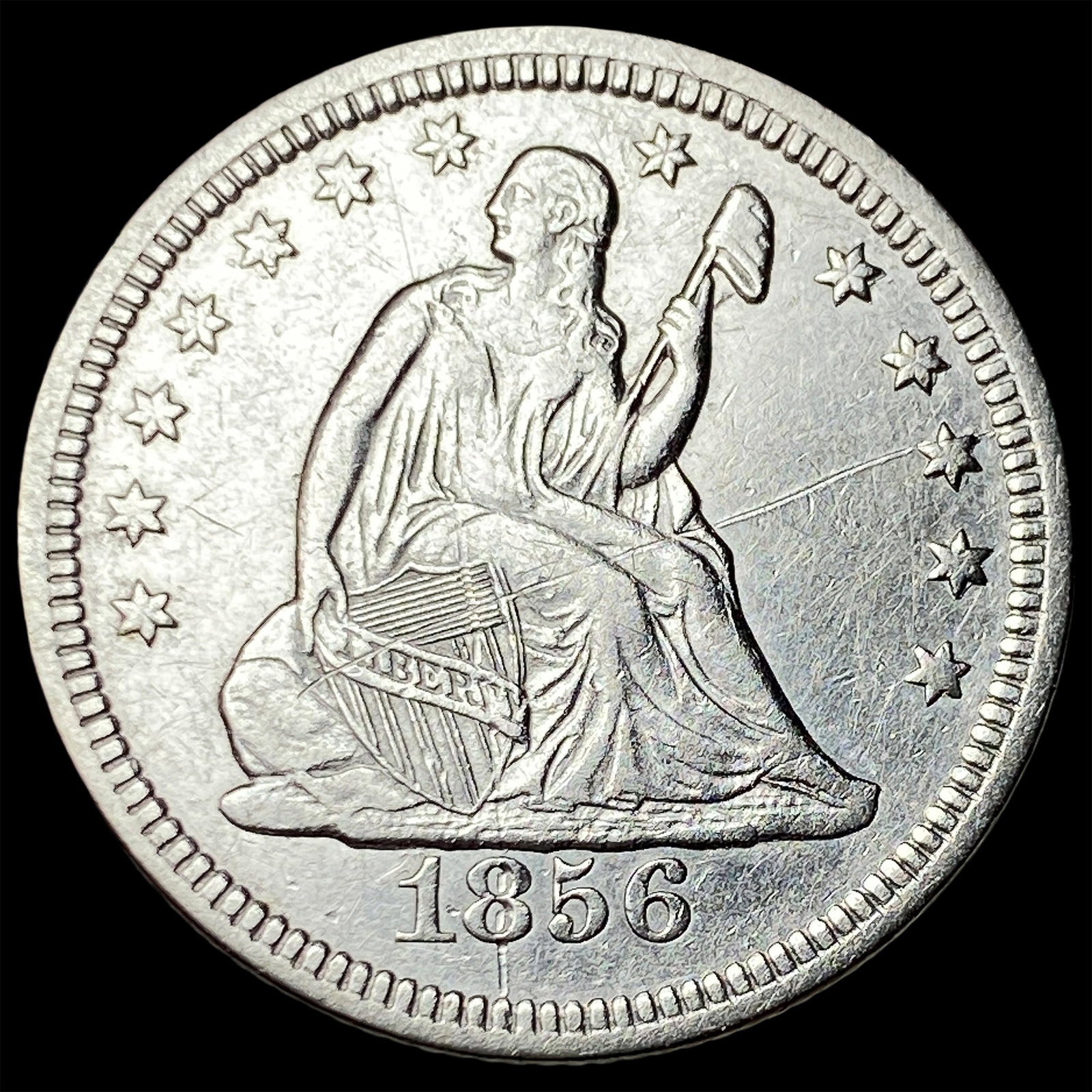 1856 Silver Quarter Dollar (Seated Liberty) CLOSELY UNCIRCULATED: 1856 Silver Quarter Dollar (Seated Liberty) CLOSELY UNCIRCULATED
