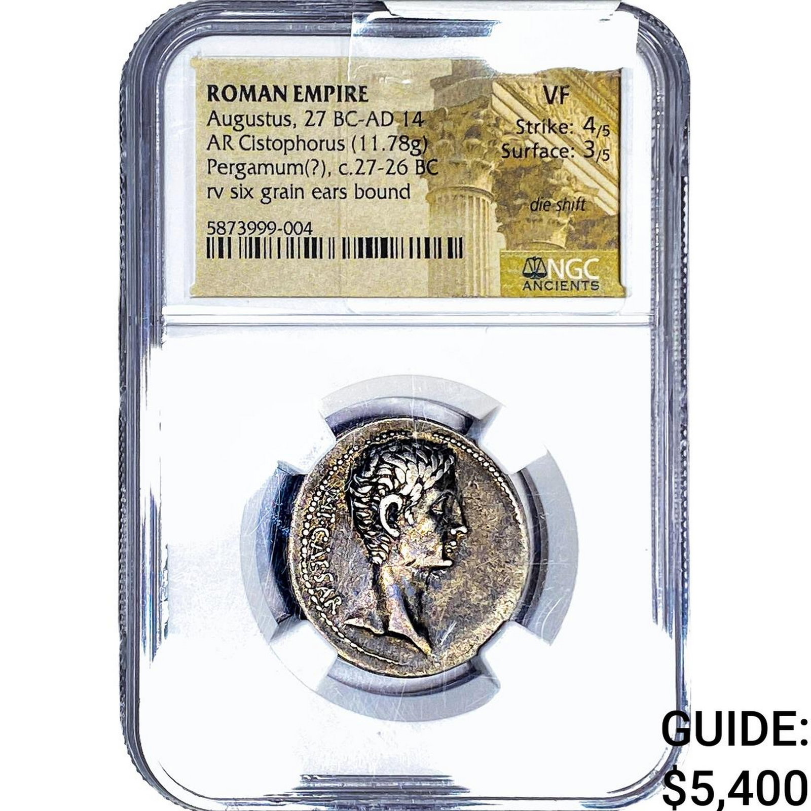 Roman Augustus 27 BC-AD 14 Silver Cistophorus NGC: Roman Augustus 27 BC-AD 14 Silver Cistophorus NGC