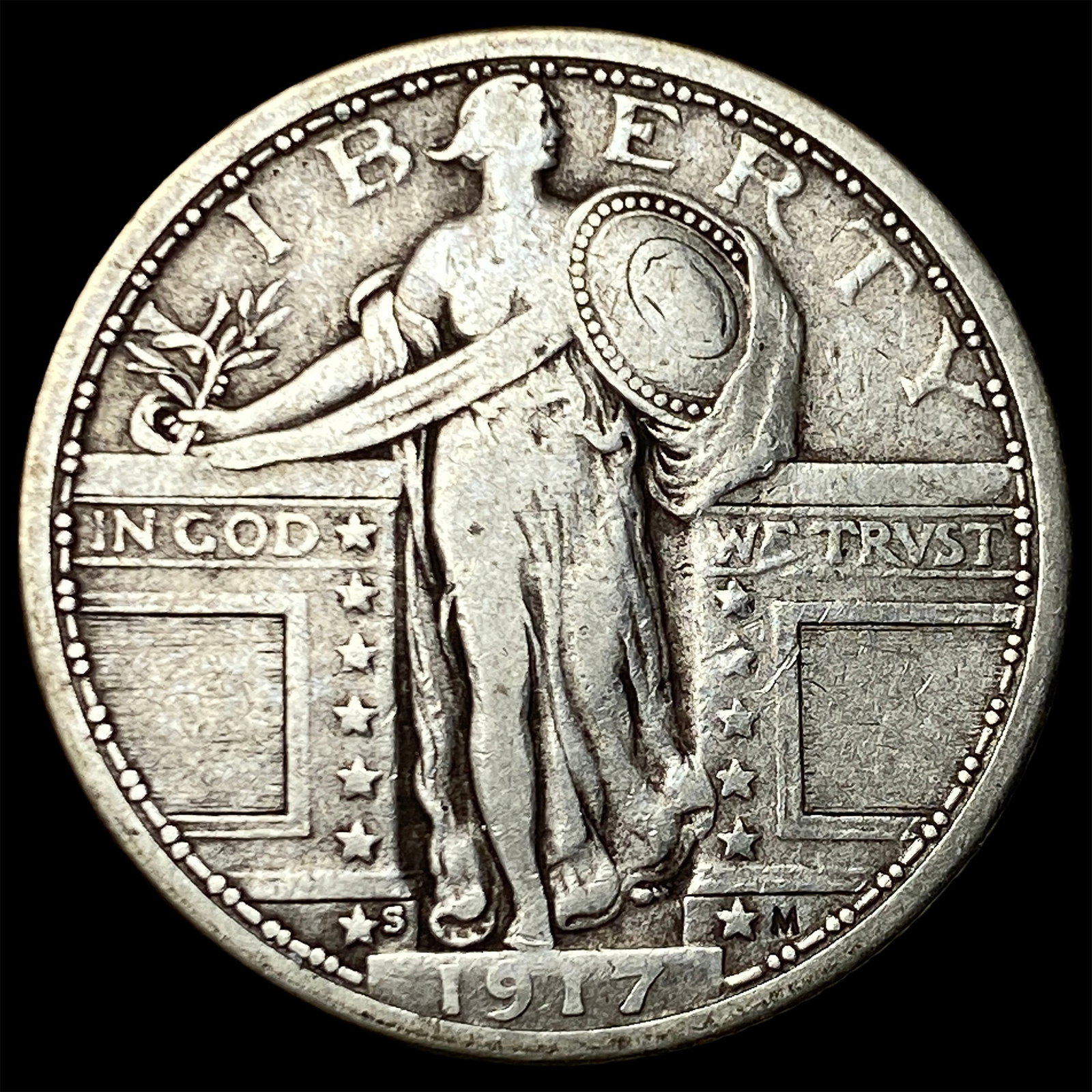 1917-S Type 1 Silver Standing Liberty Quarter LIGHTLY CIRCULATED: 1917-S Type 1 Silver Standing Liberty Quarter LIGHTLY CIRCULATED