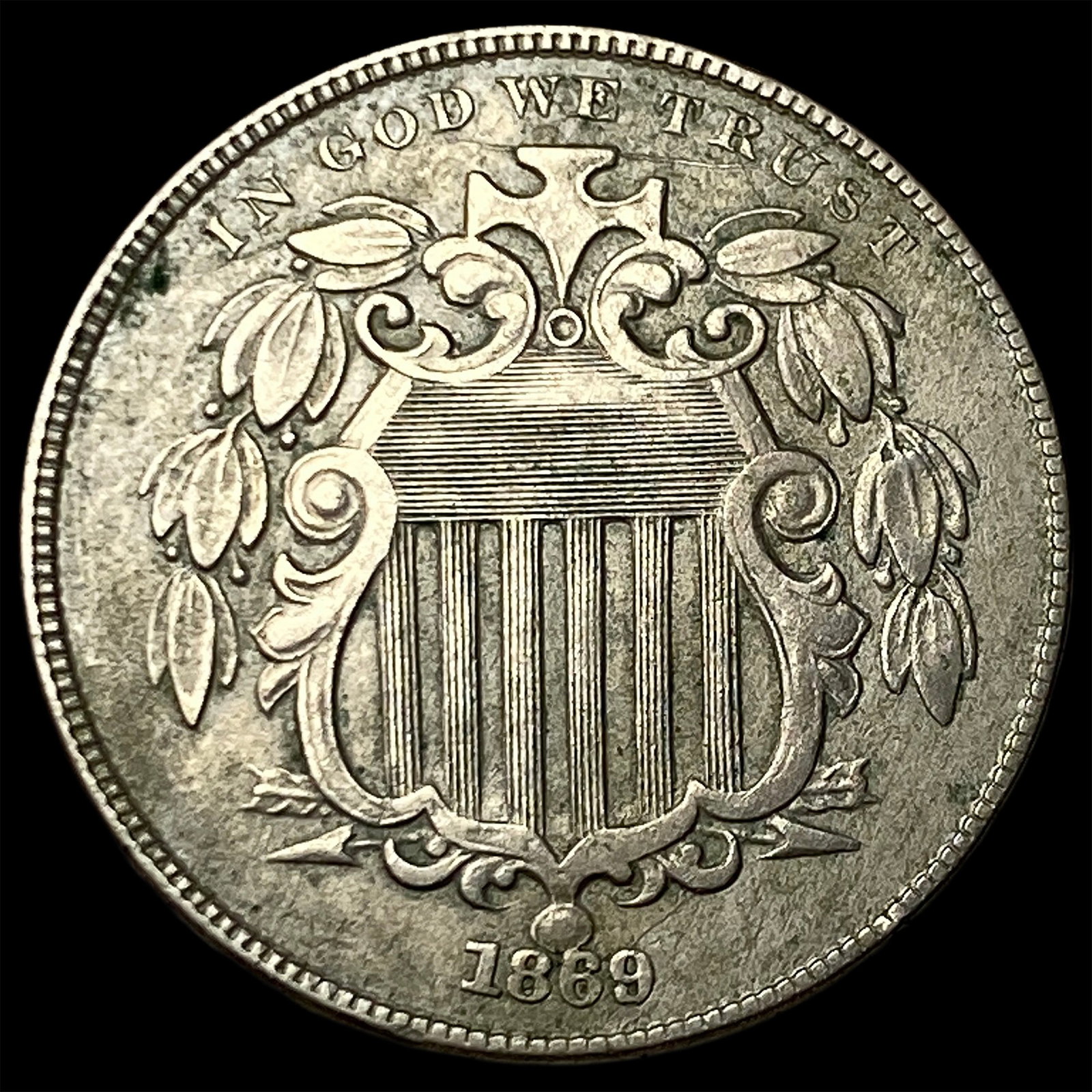 1869 Shield Nickel CLOSELY UNCIRCULATED: 1869 Shield Nickel CLOSELY UNCIRCULATED
