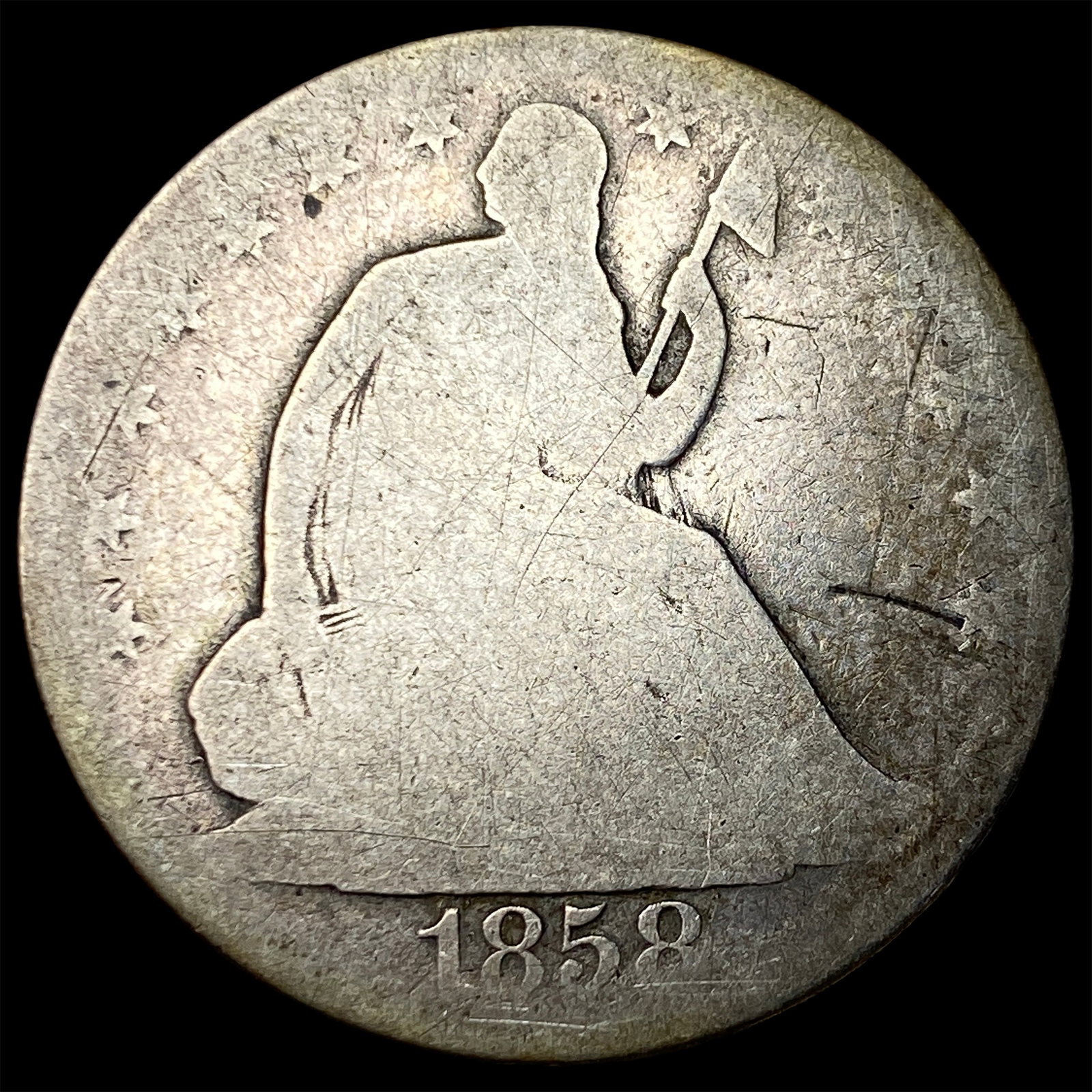 1858-O Silver Seated Liberty Half Dollar NICELY CIRCULATED: 1858-O Silver Seated Liberty Half Dollar NICELY CIRCULATED