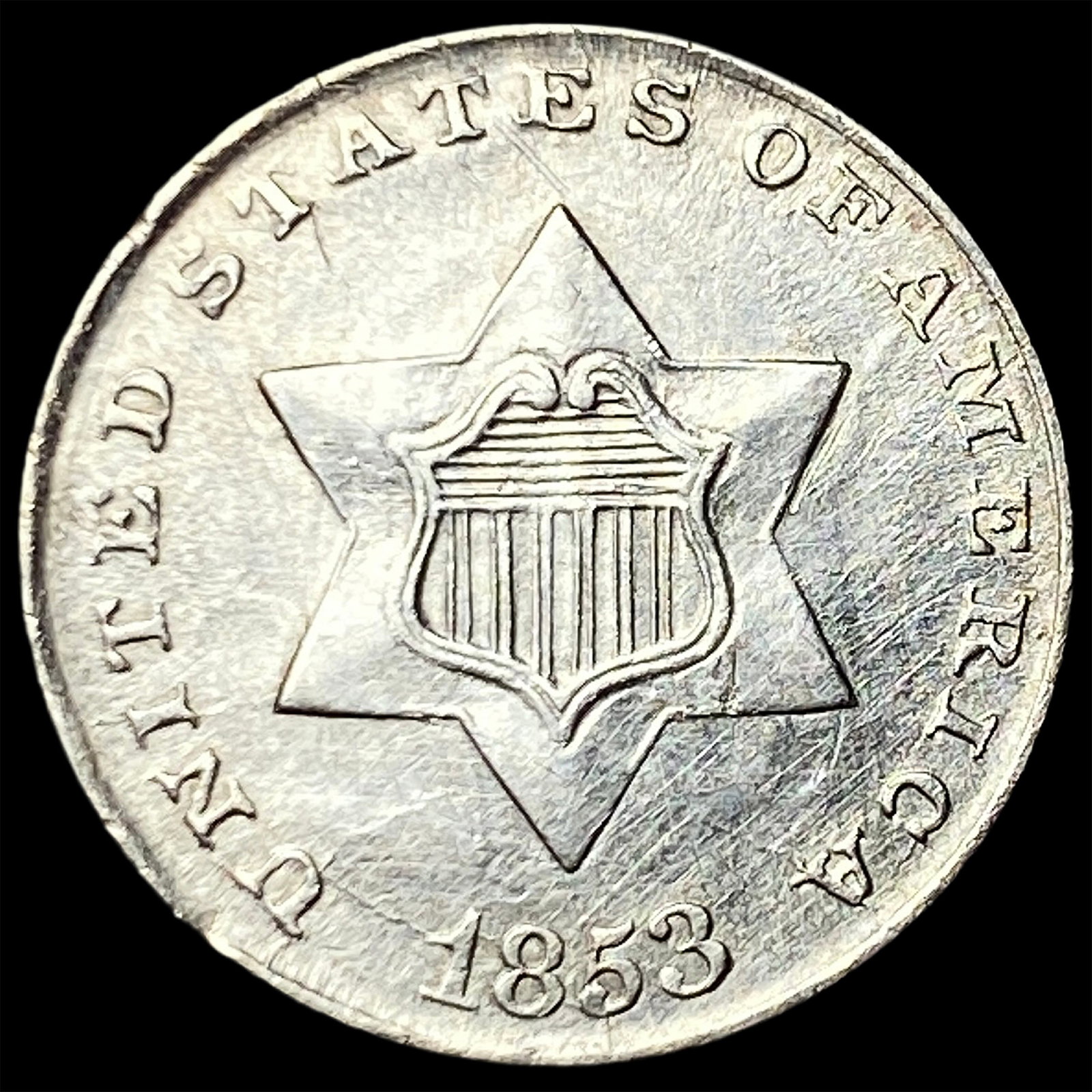 1853 Silver Three-Cent Piece CHOICE BU: 1853 Silver Three-Cent Piece CHOICE BU