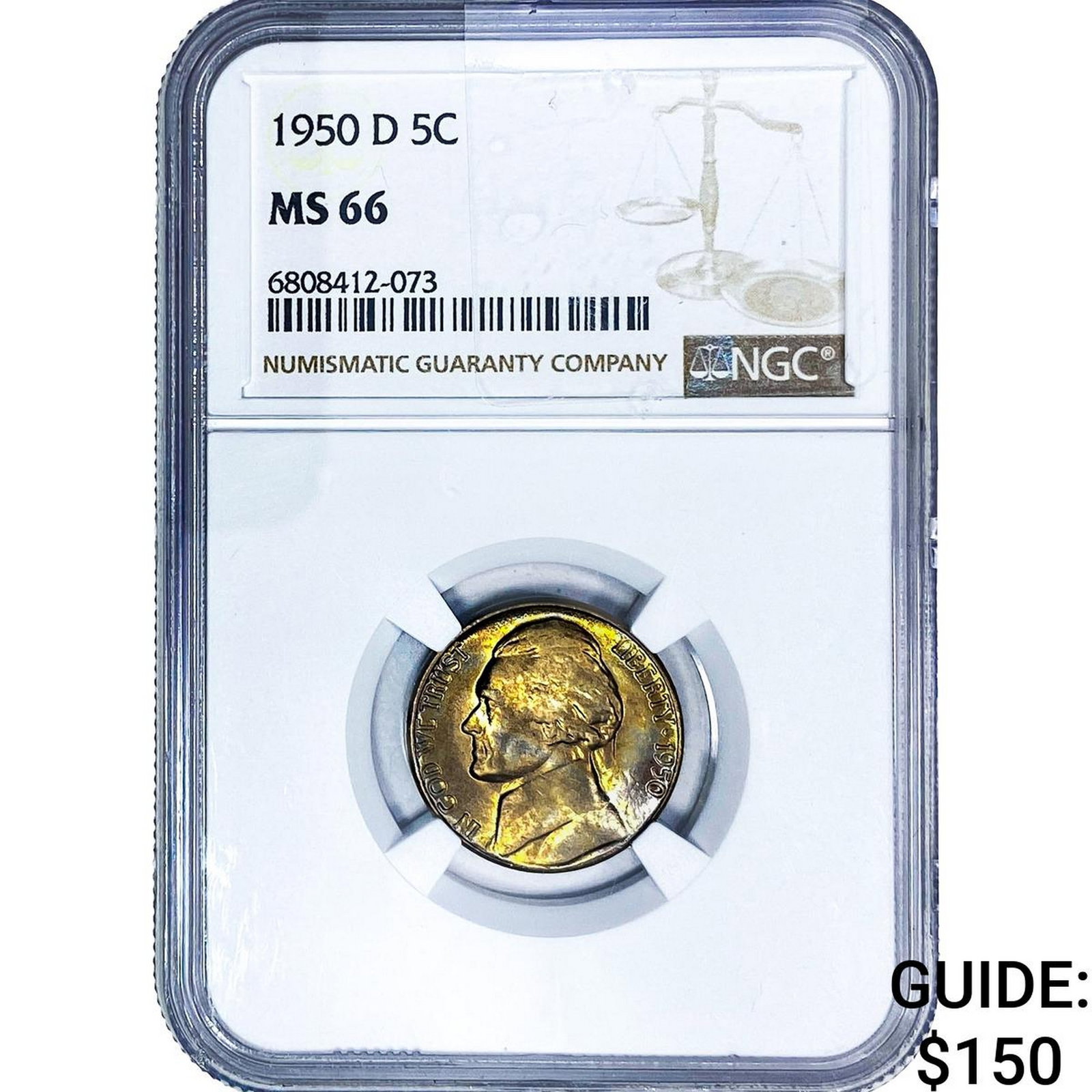 1950-D Jefferson Nickel NGC MS66: 1950-D Jefferson Nickel NGC MS66