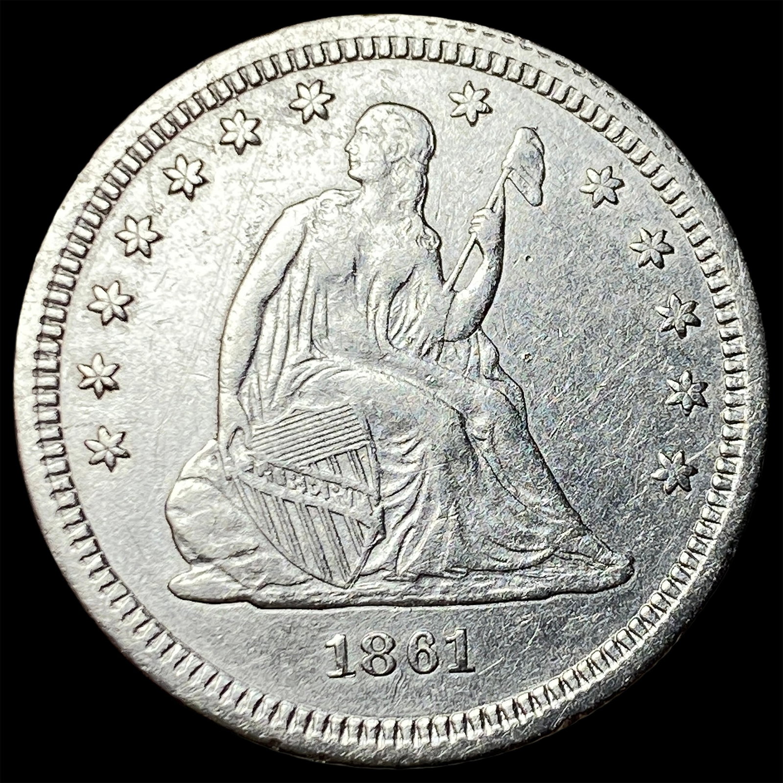 1861 Silver Seated Liberty Quarter CLOSELY UNCIRCULATED: 1861 Silver Seated Liberty Quarter CLOSELY UNCIRCULATED
