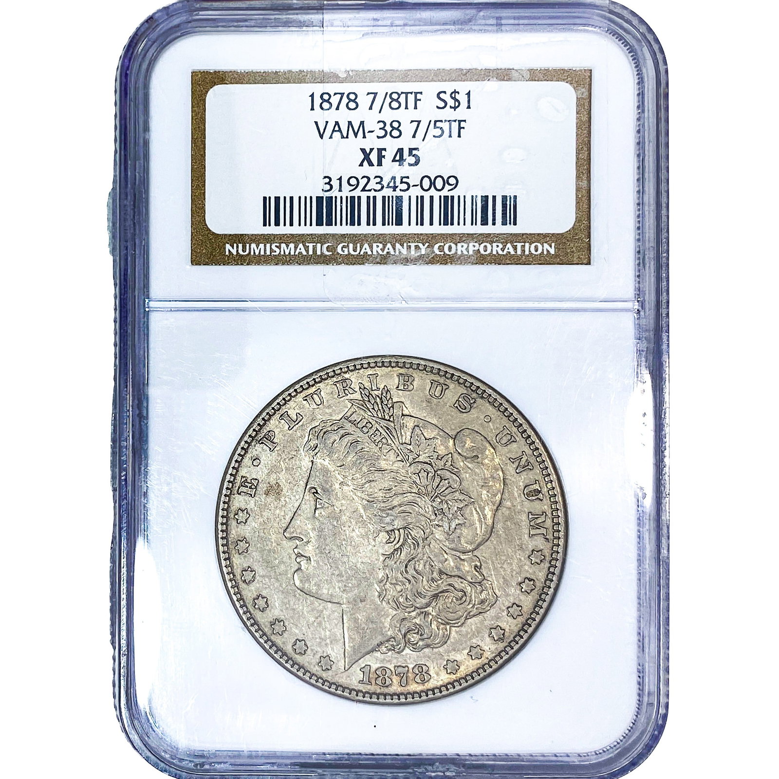 1878 7/8TF Morgan Silver Dollar NGC XF45 VAM-38: 1878 7/8TF Morgan Silver Dollar NGC XF45 VAM-38