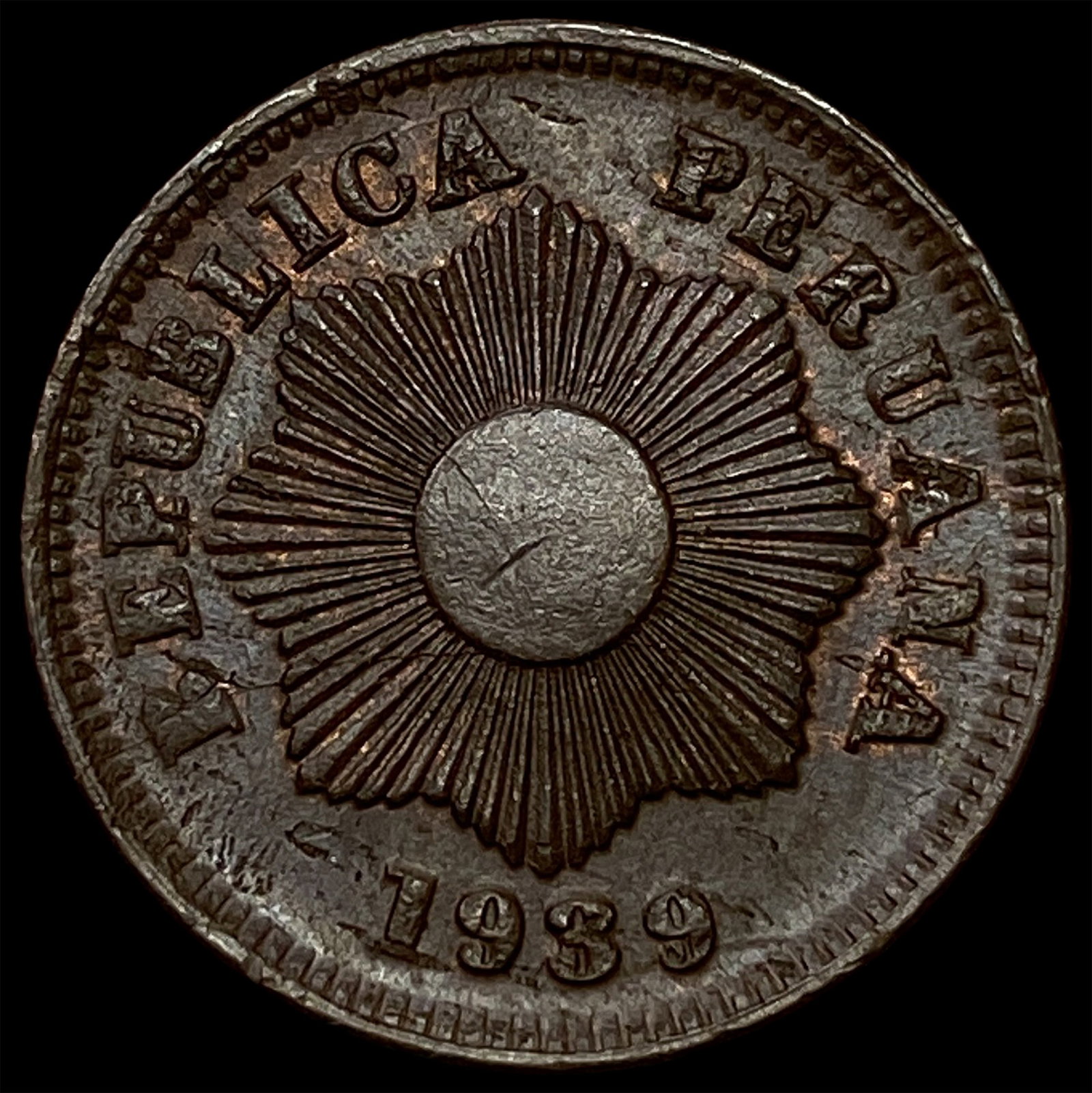 1936 Peru Bronze 1 Centavo No R KM 208.2: 1936 Peru Bronze 1 Centavo No R KM 208.2