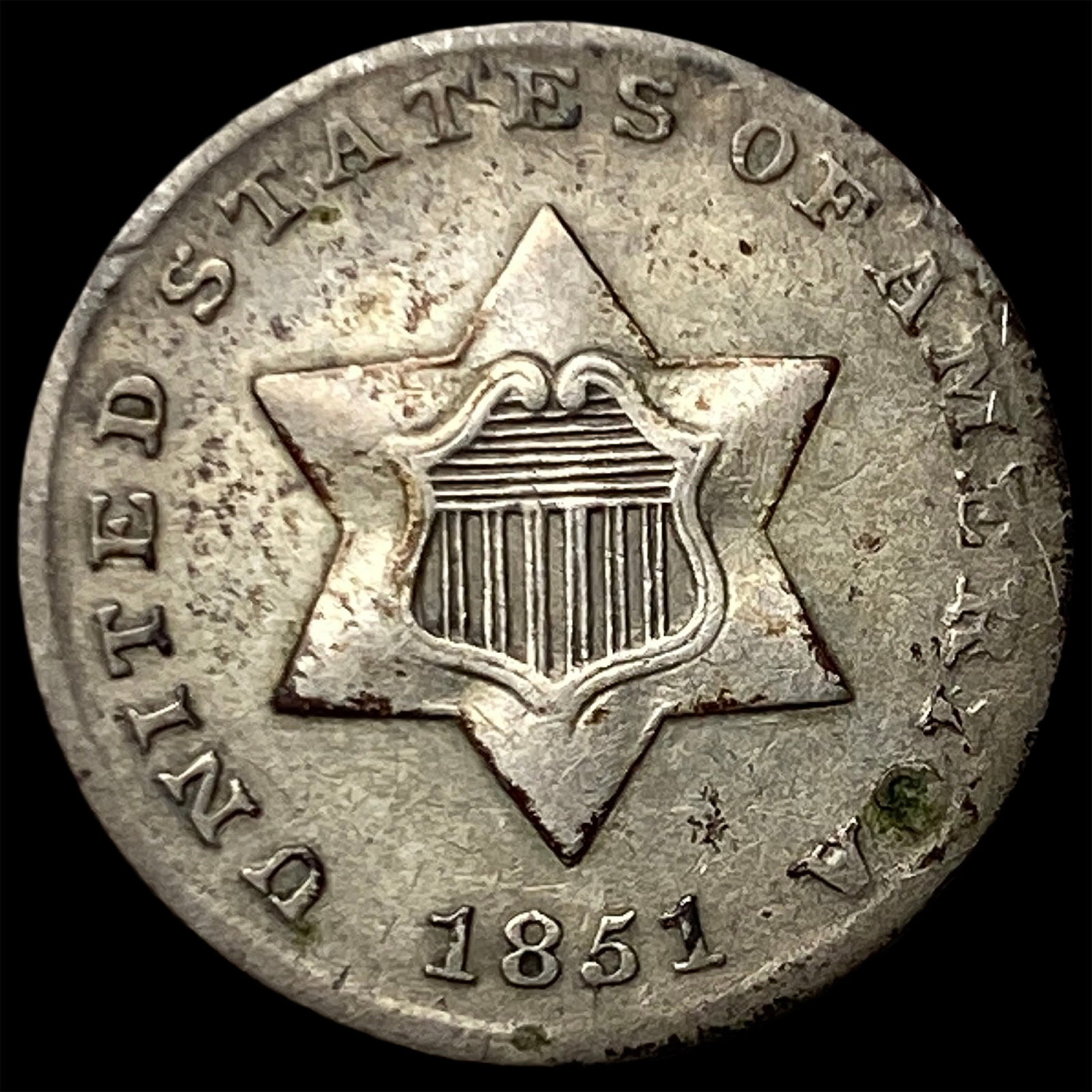 1851 Silver Three-Cent Piece CLOSELY UNCIRCULATED: 1851 Silver Three-Cent Piece CLOSELY UNCIRCULATED