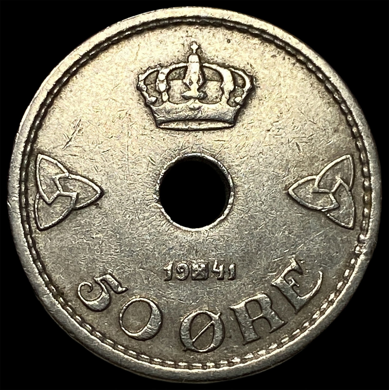 1941 Norway Copper Nickel 50 Ore: 1941 Norway Copper Nickel 50 Ore