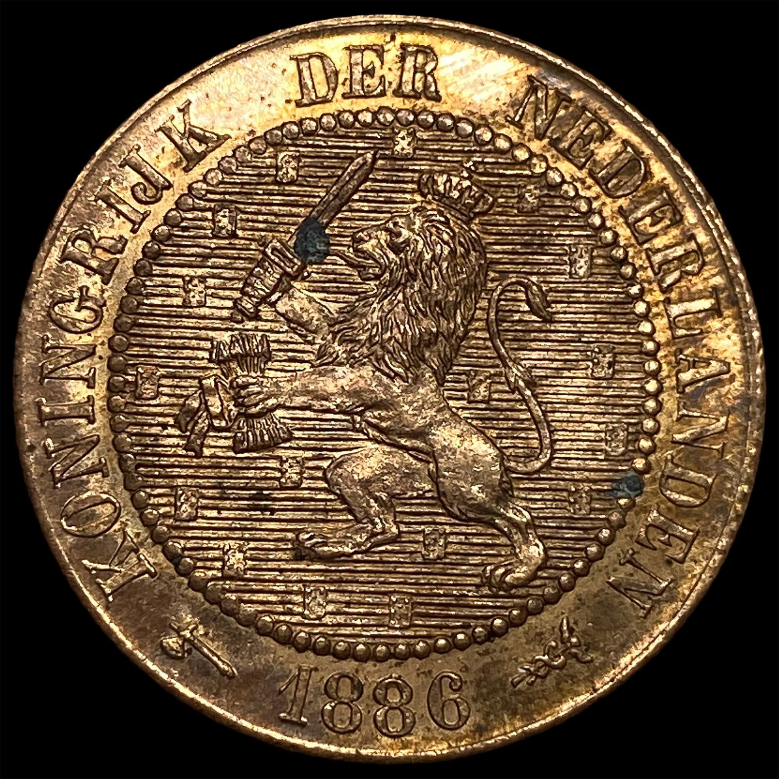 1886 Netherlands Bronze 2 1/2 Cents: 1886 Netherlands Bronze 2 1/2 Cents