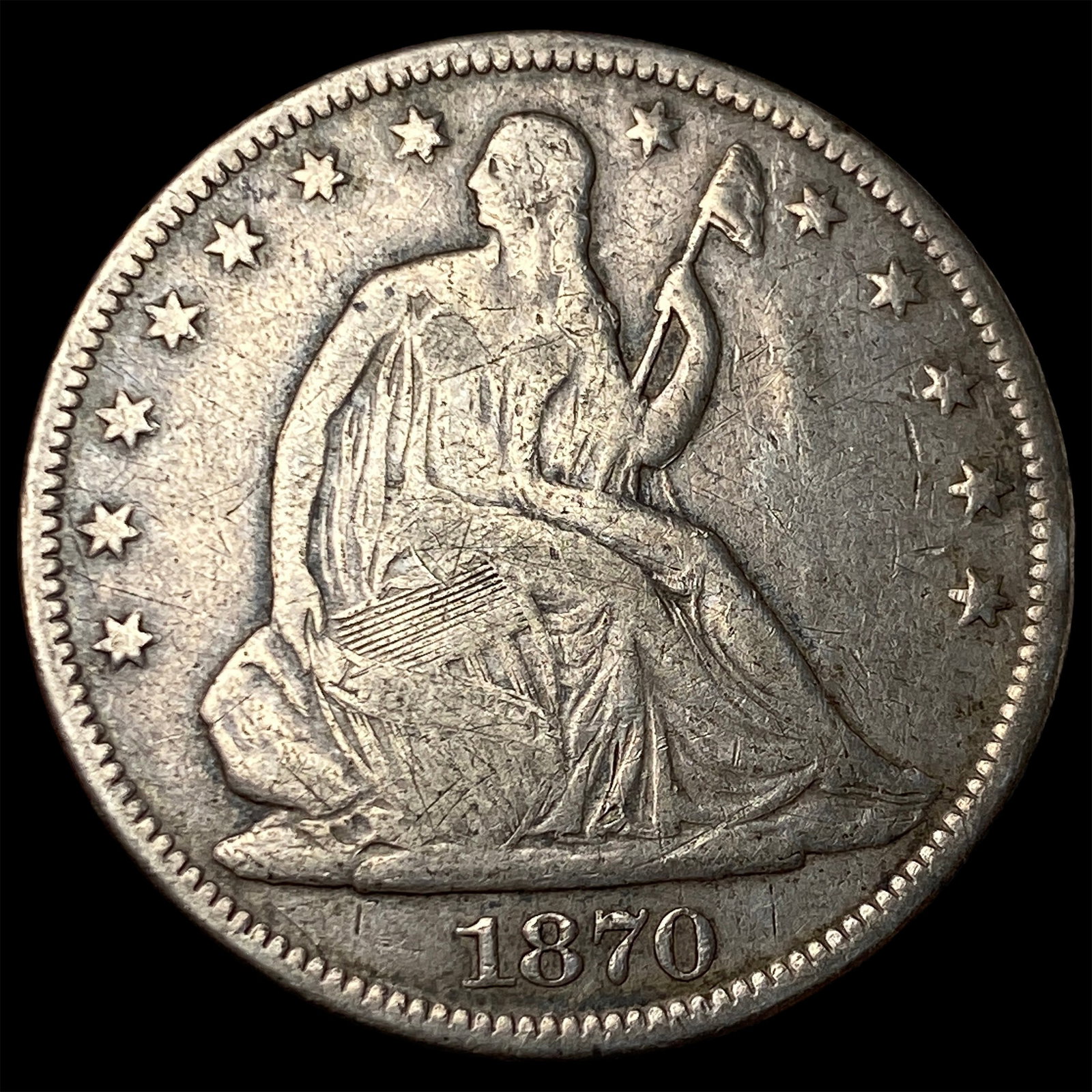 1870-S Silver Seated Liberty Half Dollar LIGHTLY CIRCULATED: 1870-S Silver Seated Liberty Half Dollar LIGHTLY CIRCULATED