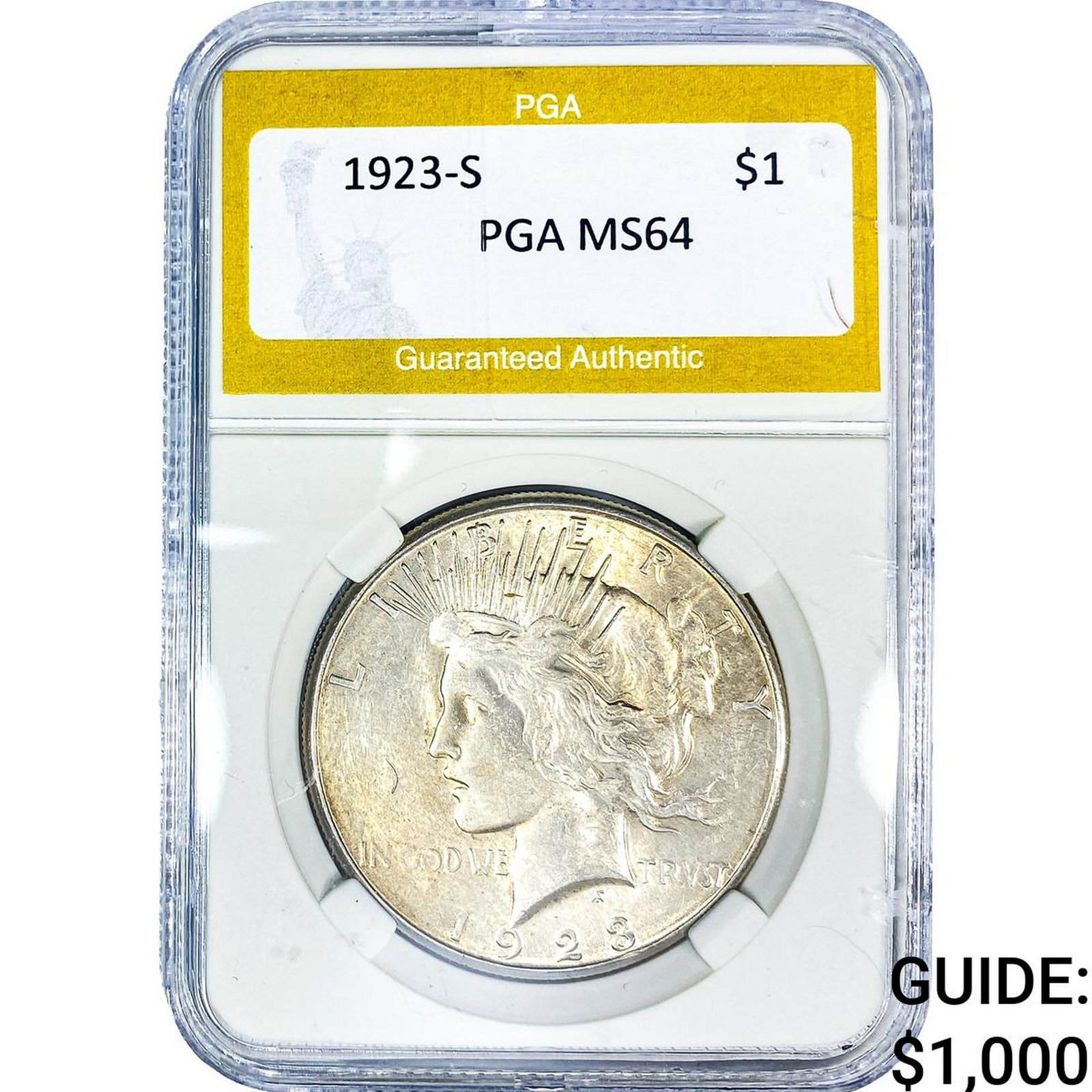 1923-S Silver Peace Dollar PGA MS64: 1923-S Silver Peace Dollar PGA MS64
