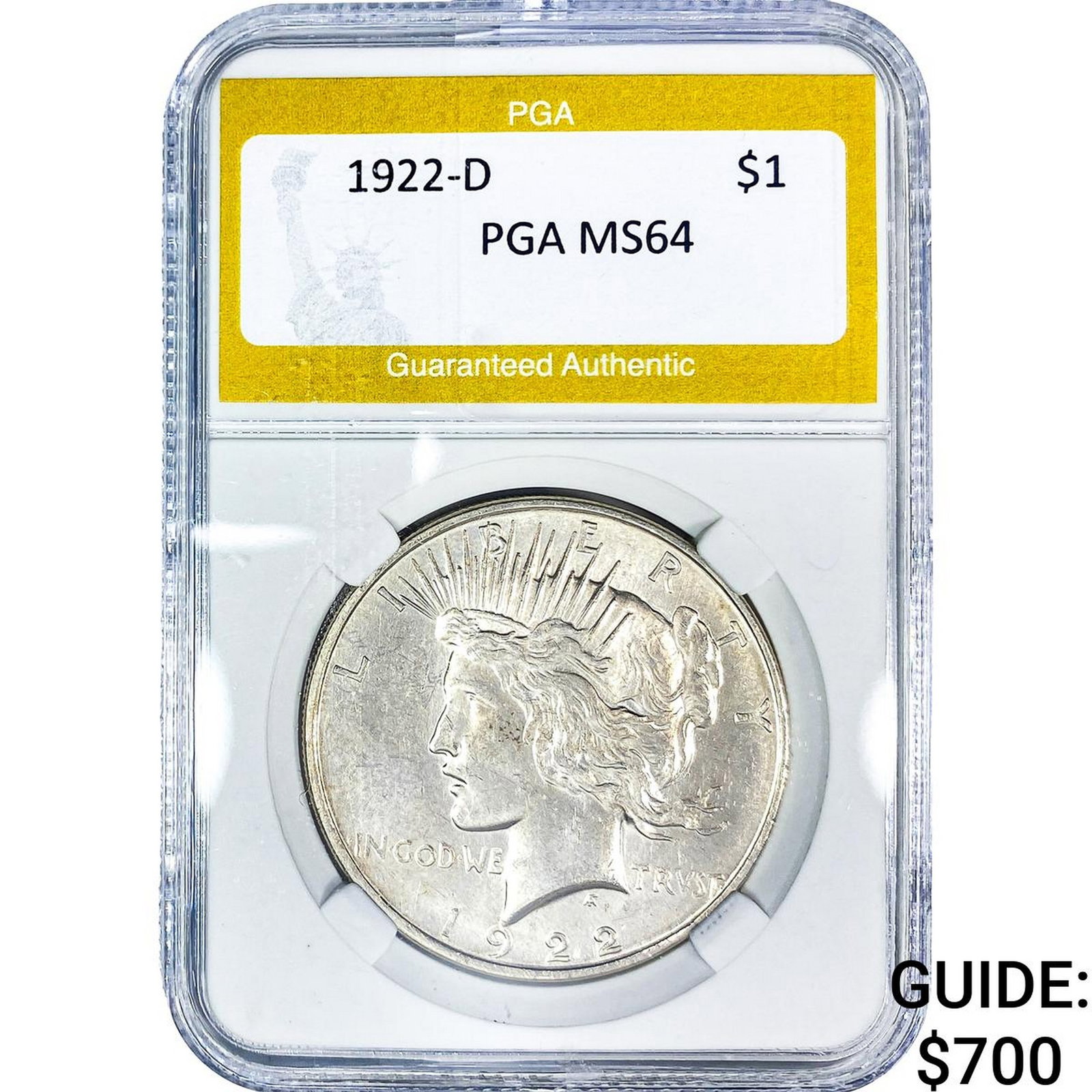 1922-D Silver Peace Dollar PGA MS64: 1922-D Silver Peace Dollar PGA MS64