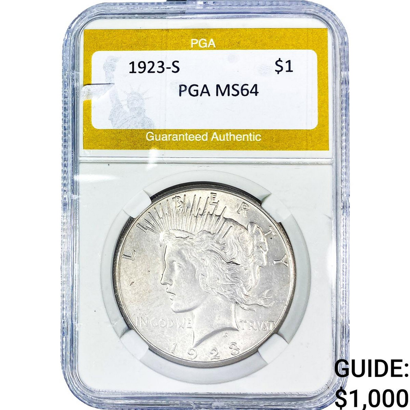 1923-S Silver Peace Dollar PGA MS64: 1923-S Silver Peace Dollar PGA MS64