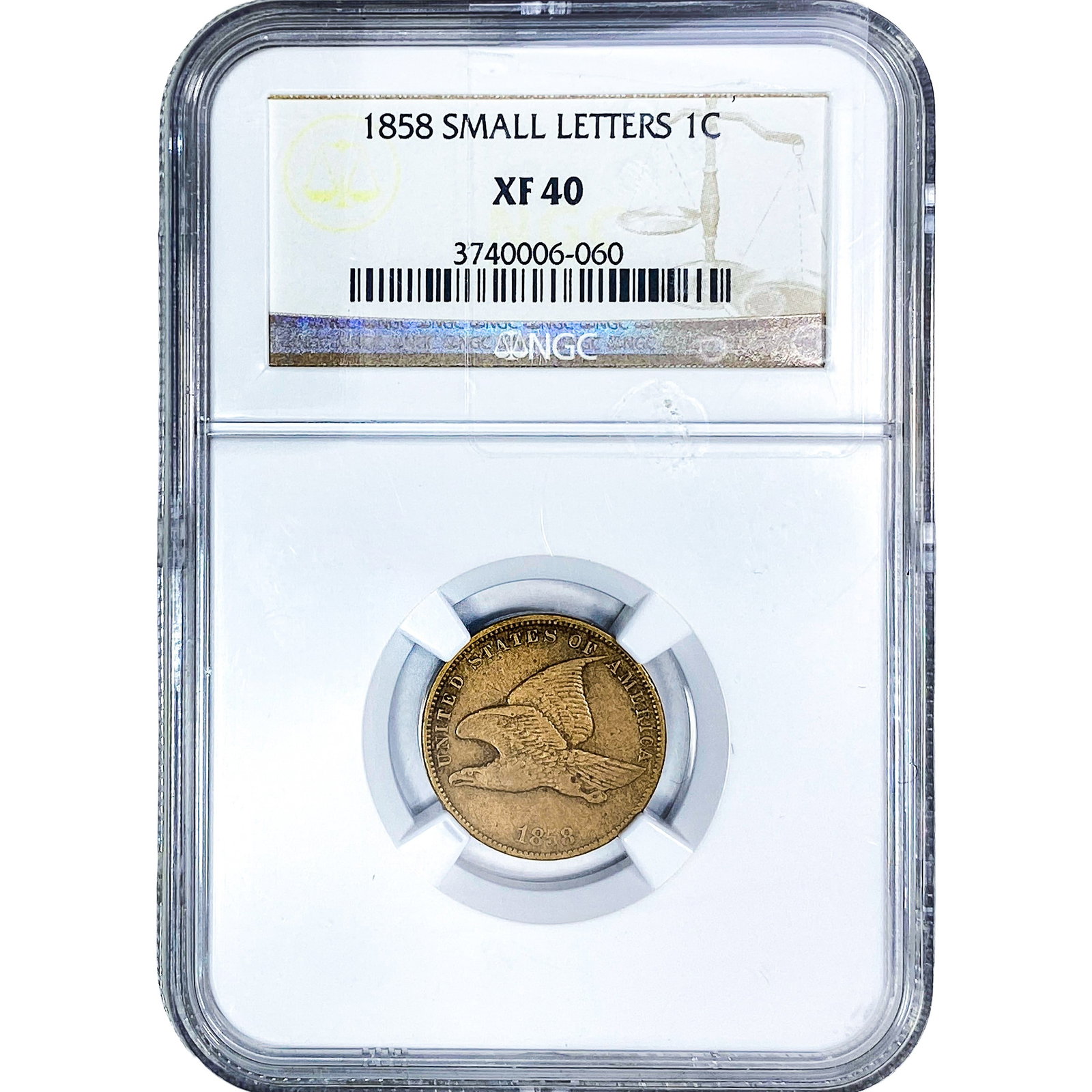 1858 Flying Eagle Cent NGC XF40 Small Letters: 1858 Flying Eagle Cent NGC XF40 Small Letters