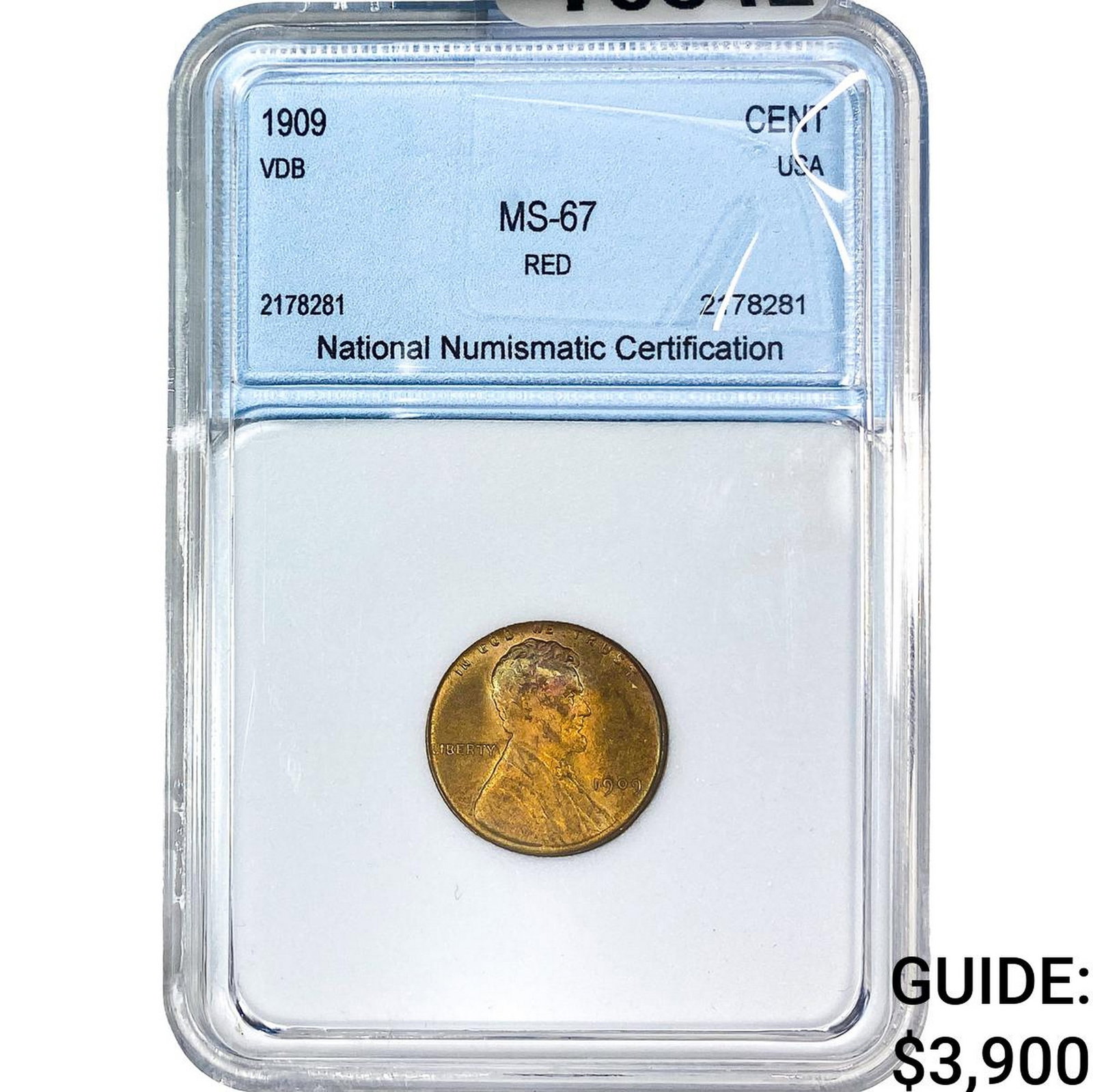 1909 VDB Wheat Cent NNC MS67 RD: 1909 VDB Wheat Cent NNC MS67 RD