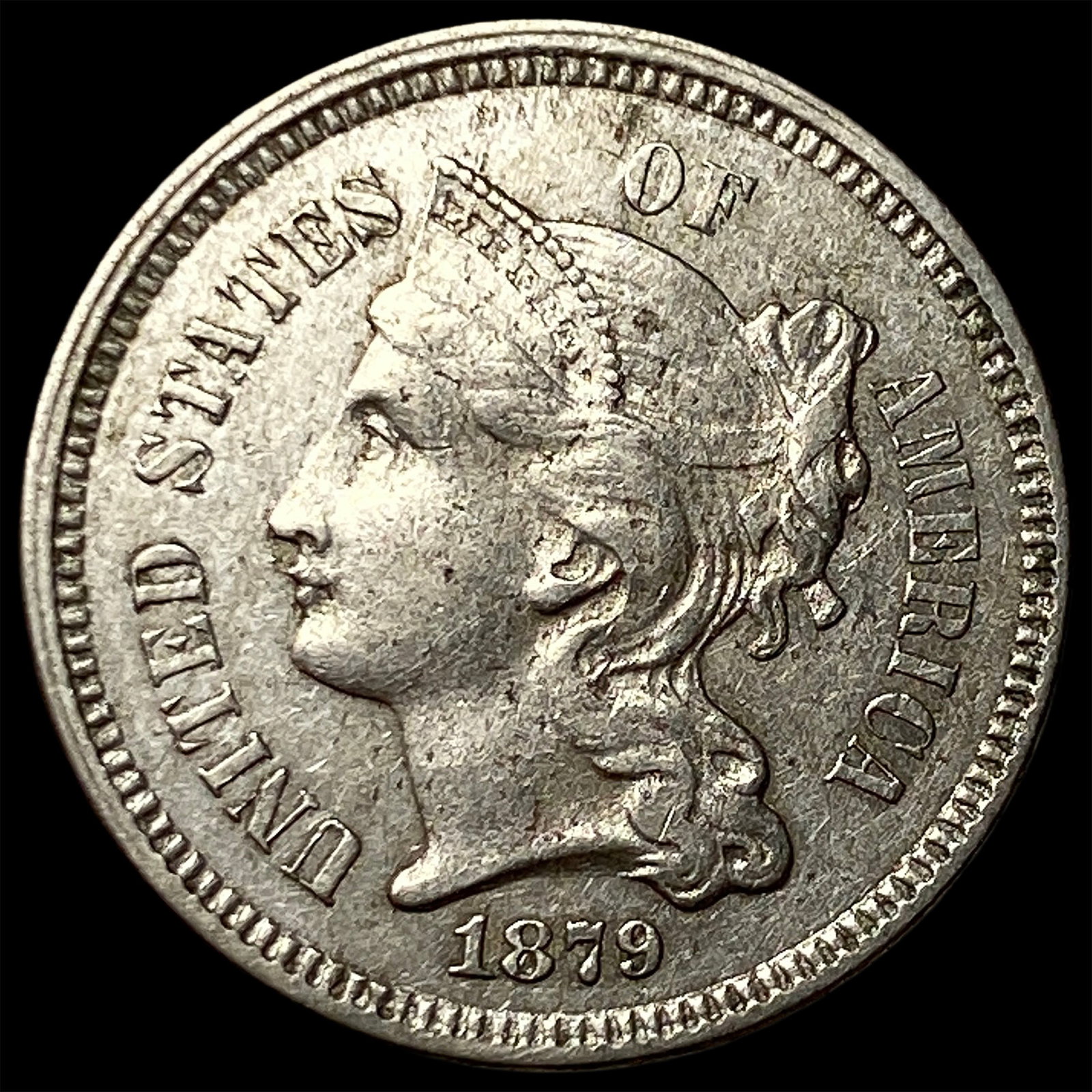 1879 Nickel Three-Cent Piece CLOSELY UNCIRCULATED: 1879 Nickel Three-Cent Piece CLOSELY UNCIRCULATED