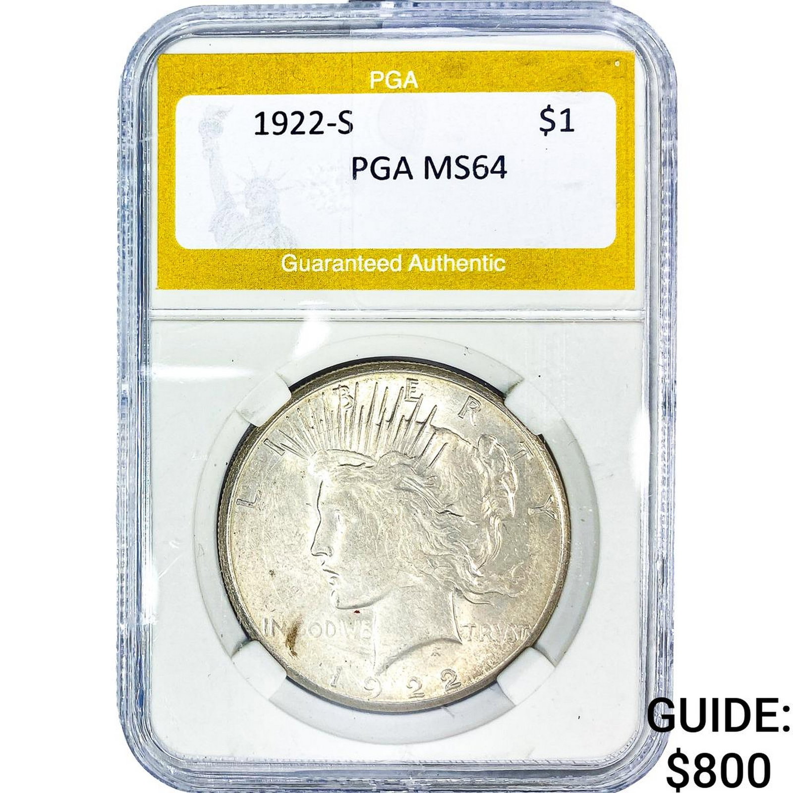 1922-S Silver Peace Dollar PGA MS64: 1922-S Silver Peace Dollar PGA MS64
