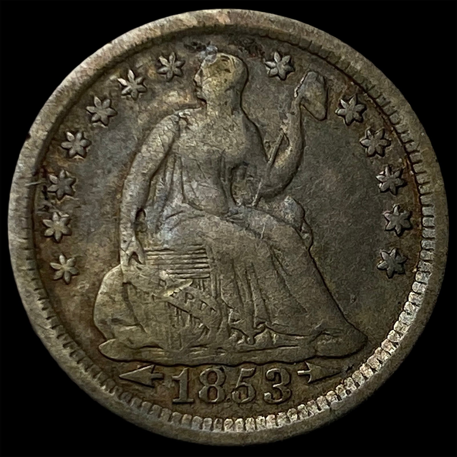 1853 Arrows Seated Liberty Half Dime LIGHTLY CIRCULATED: 1853 Arrows Seated Liberty Half Dime LIGHTLY CIRCULATED