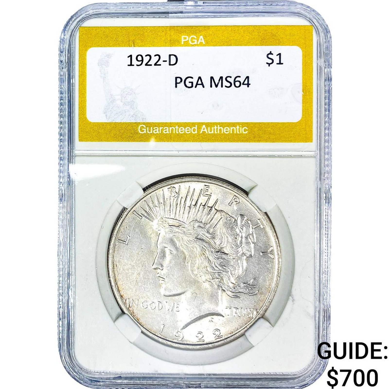 1922-D Silver Peace Dollar PGA MS64: 1922-D Silver Peace Dollar PGA MS64